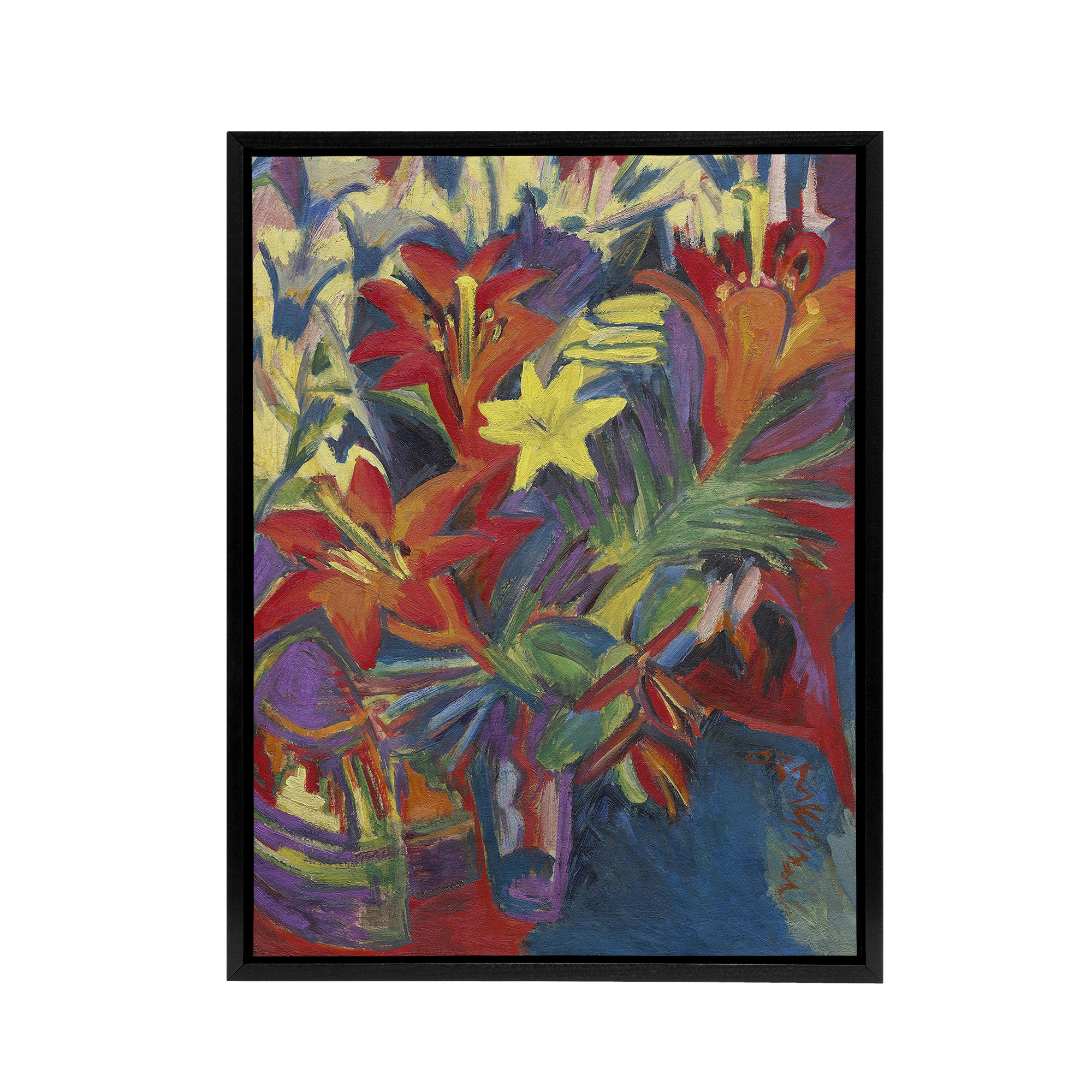 Still Life with Lilies Ernst Ludwig Kirchner Black Framed Canvas Wall Art Print