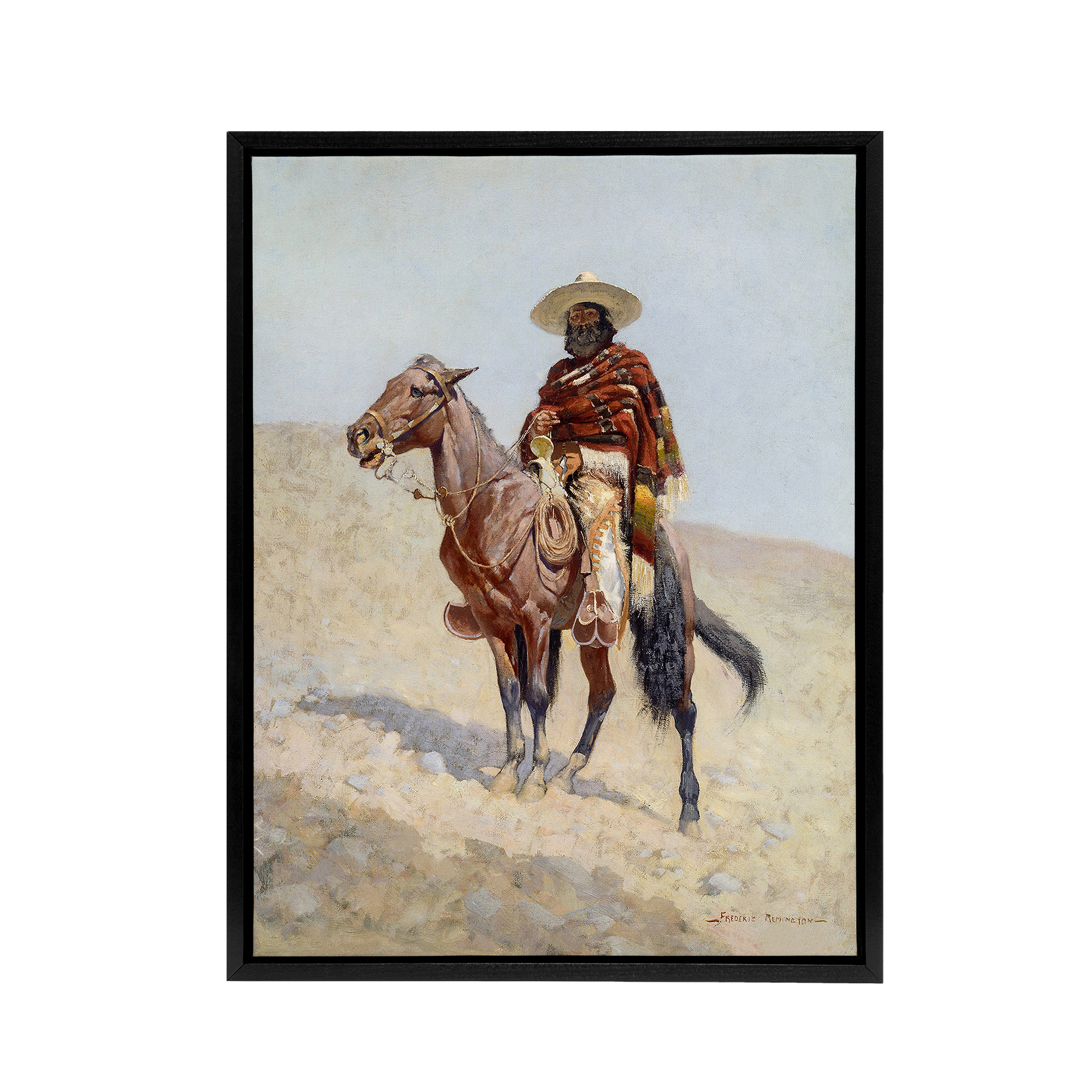A Mexican Vaquero Cowboy Frederic Remington Black Framed Canvas Wall Art Print