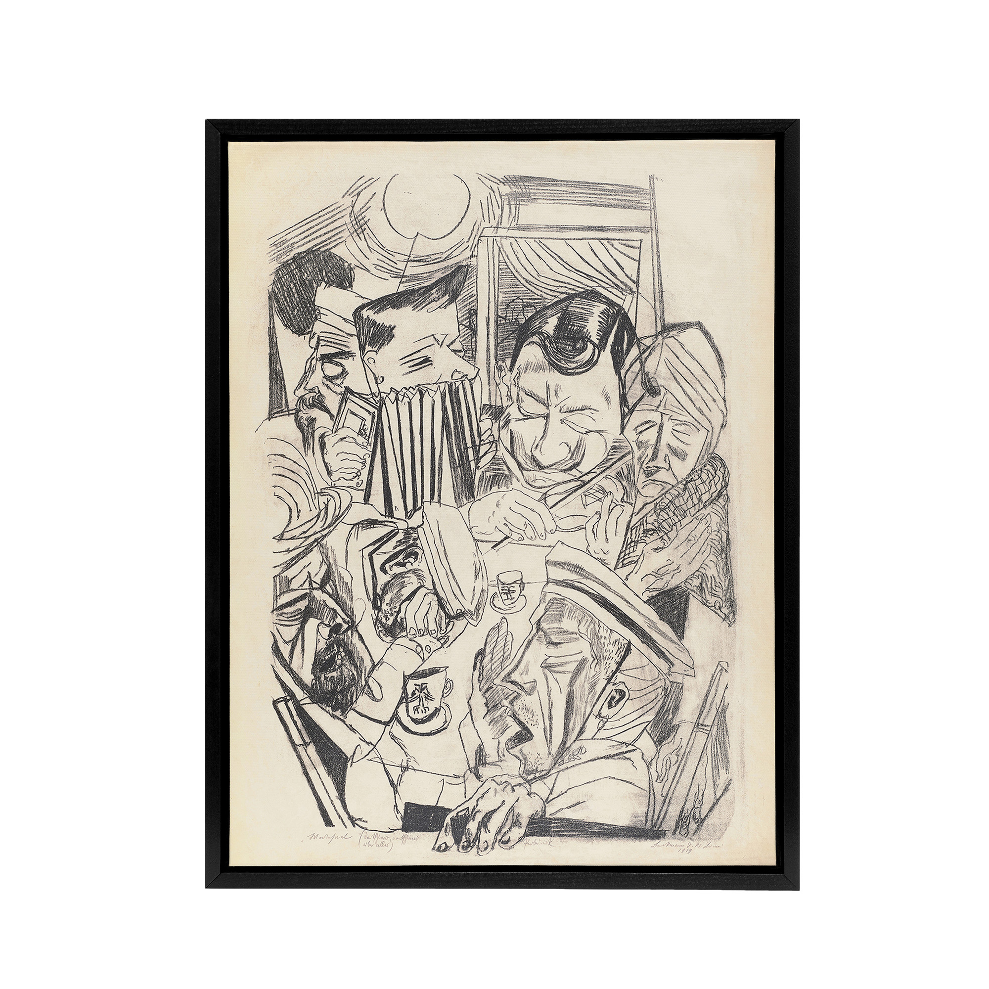 The Patriotic Song Pencil Drawing Beckmann Black Framed Canvas Wall Art Print