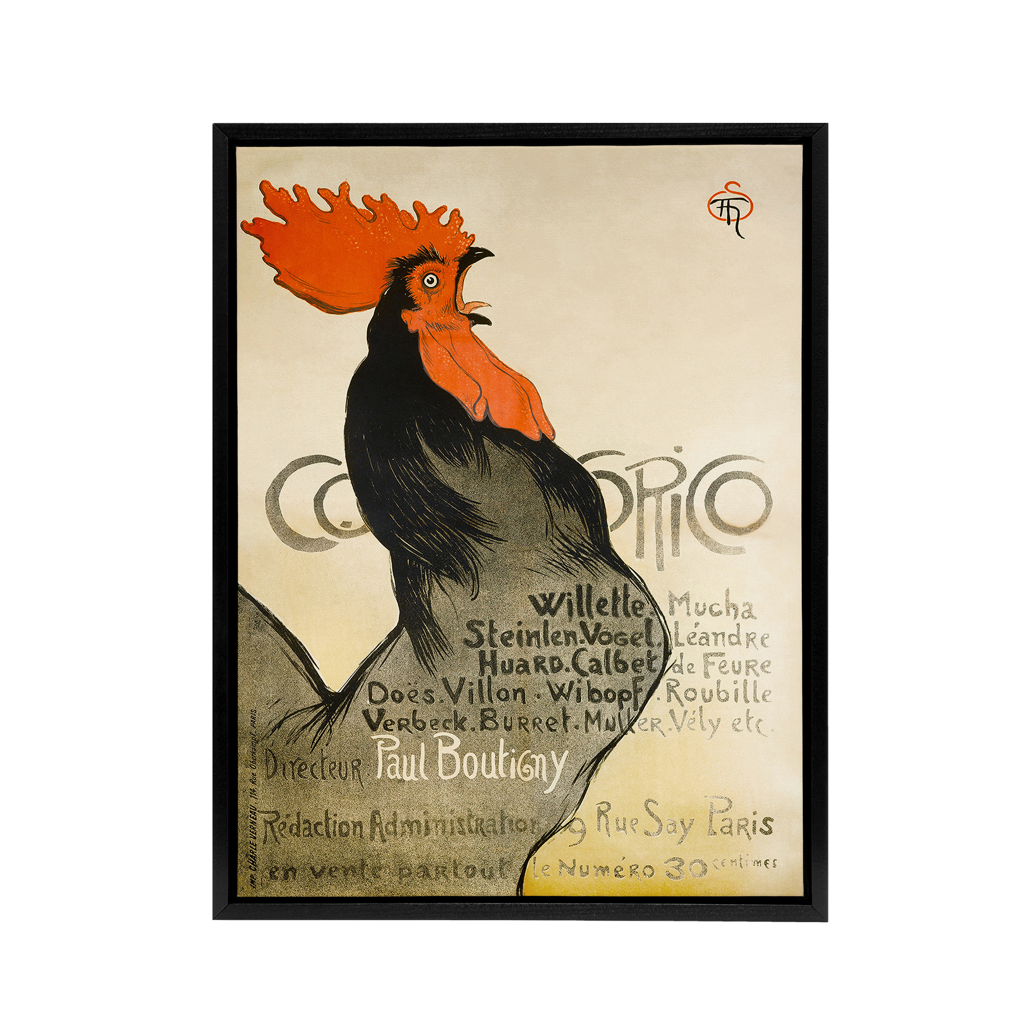 Cocorico Vintage Magazine Advert Steinlen Black Framed Canvas Wall Art Print