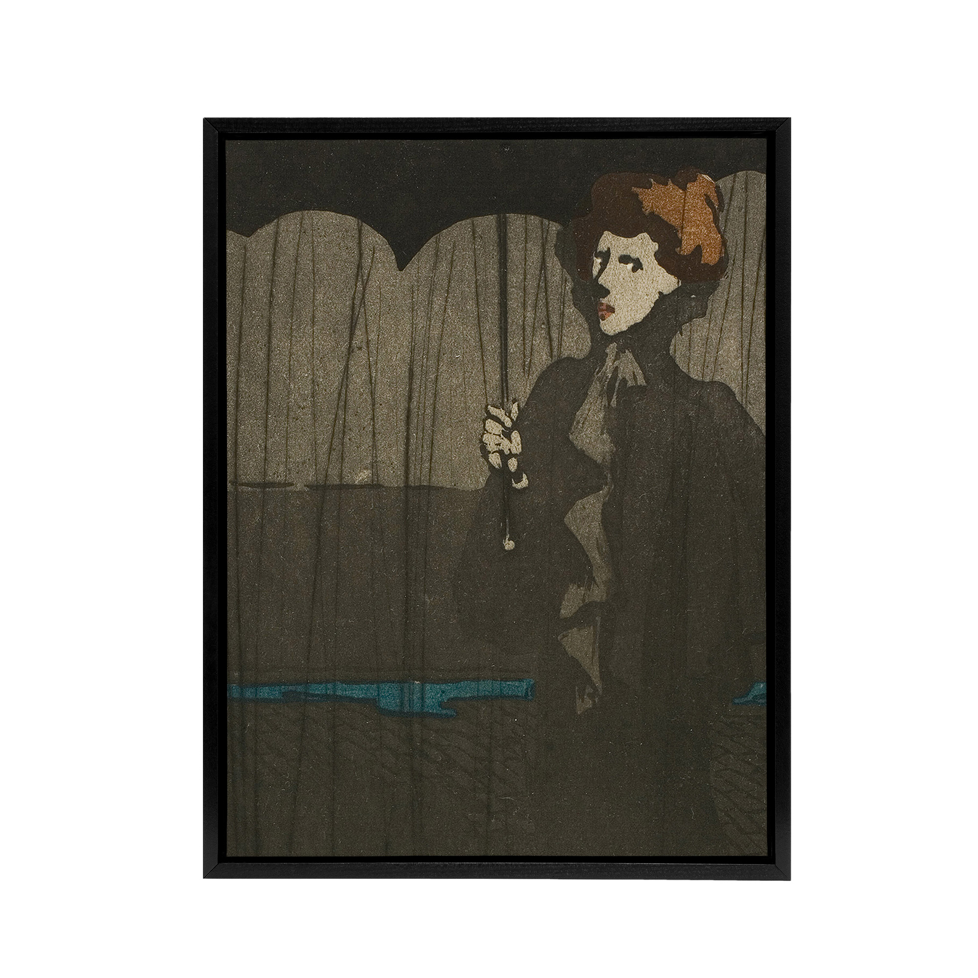 The Shower Art Nouveau Painting Steinlen Black Framed Canvas Wall Art Print