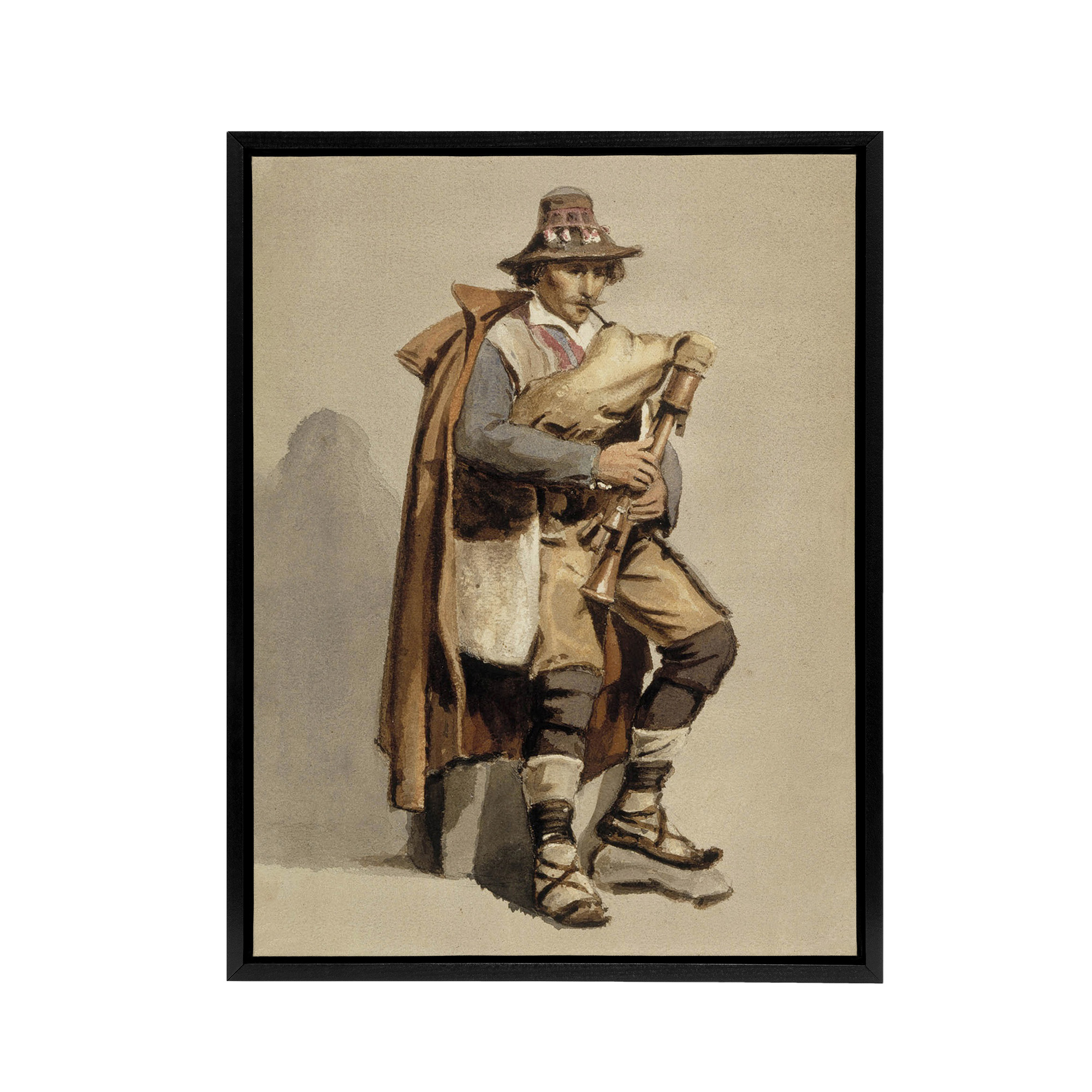 Albert Edelfelt Bagpiper Watercolour Portrait Framed Canvas Wall Art Print