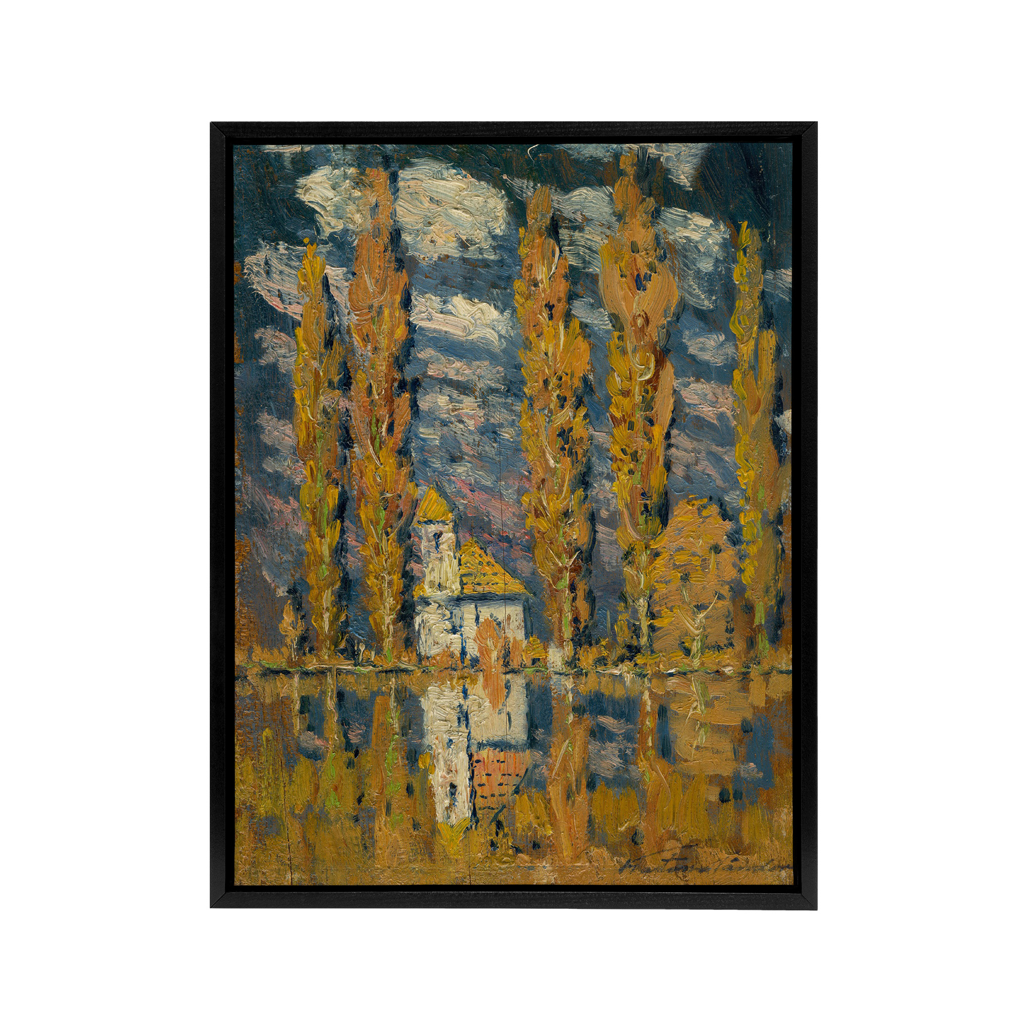 Ferdinand Katona Poplar Trees by the Water Framed Canvas Wall Art Print
