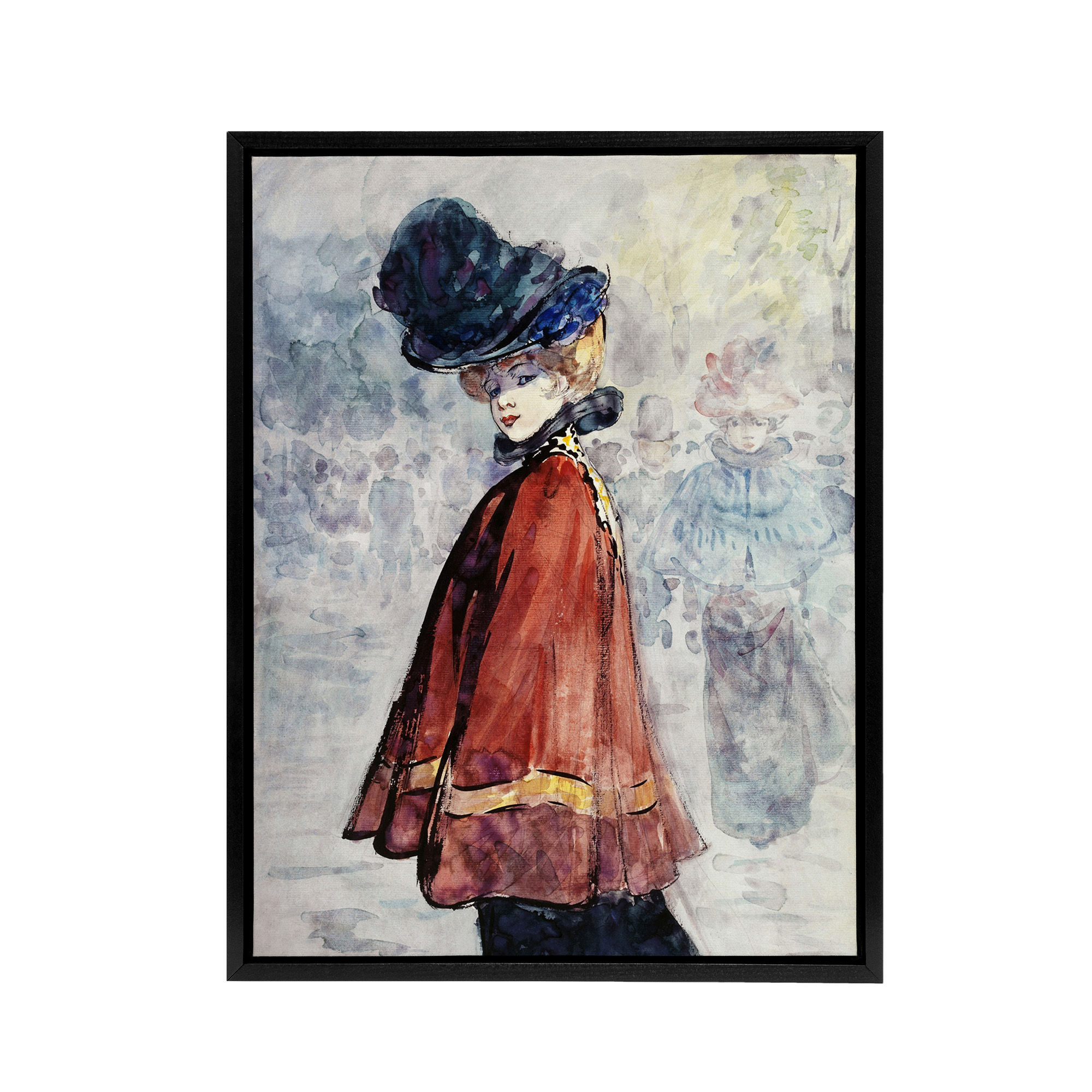 Henry Somm Elegant in Red Cape Watercolour Portrait Framed Canvas Wall Art Print