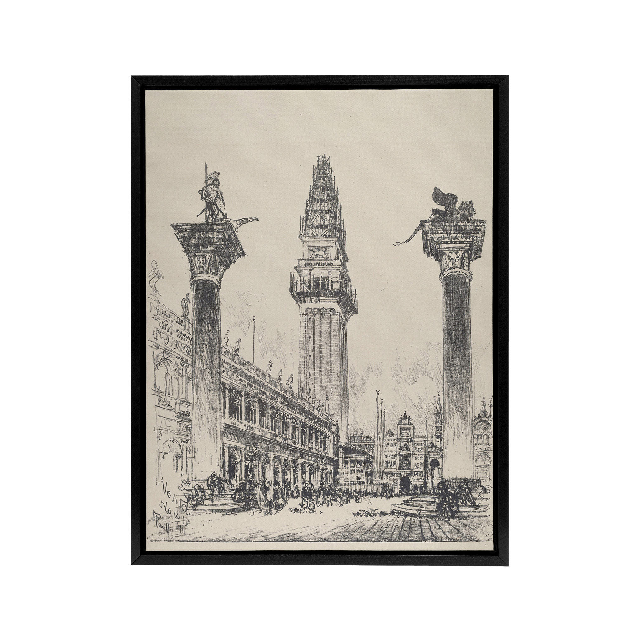 Joseph Pennell Venice Rebuilding the Campanile Framed Canvas Wall Art Print