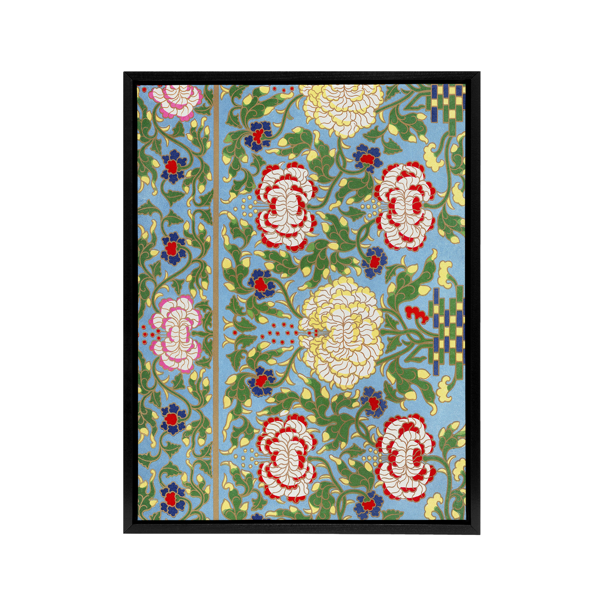 Owen Jones Colorful Floral Chinese Motif Pattern Framed Canvas Wall Art Print
