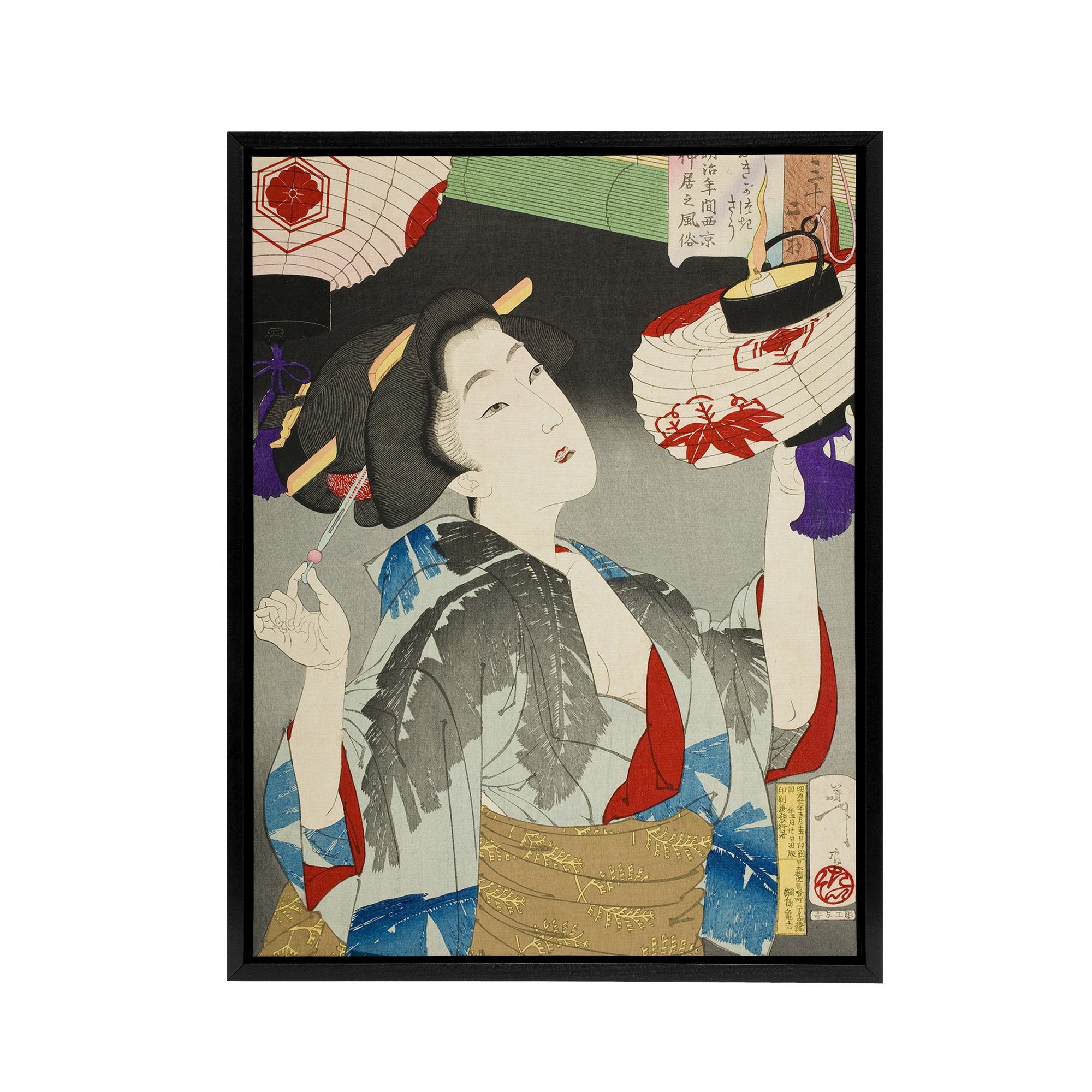 Tsukioka Yoshitoshi Kyoto Waitress in the Meiji Era Framed Canvas Wall Art Print