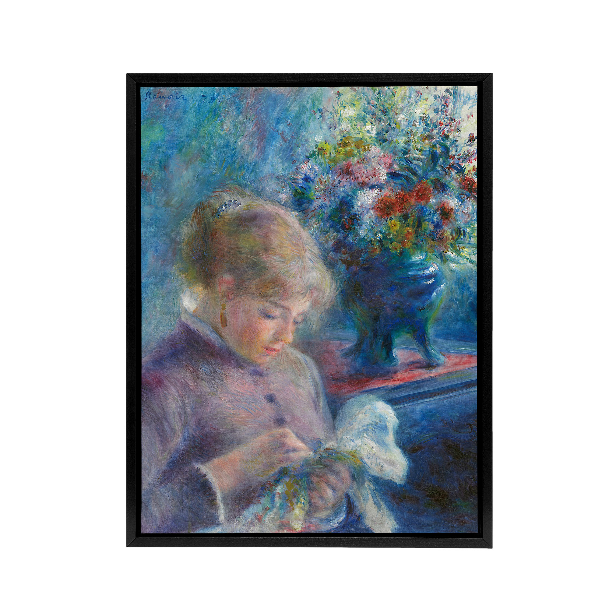 Renoir Young Woman Sewing Framed Canvas Wall Art Print