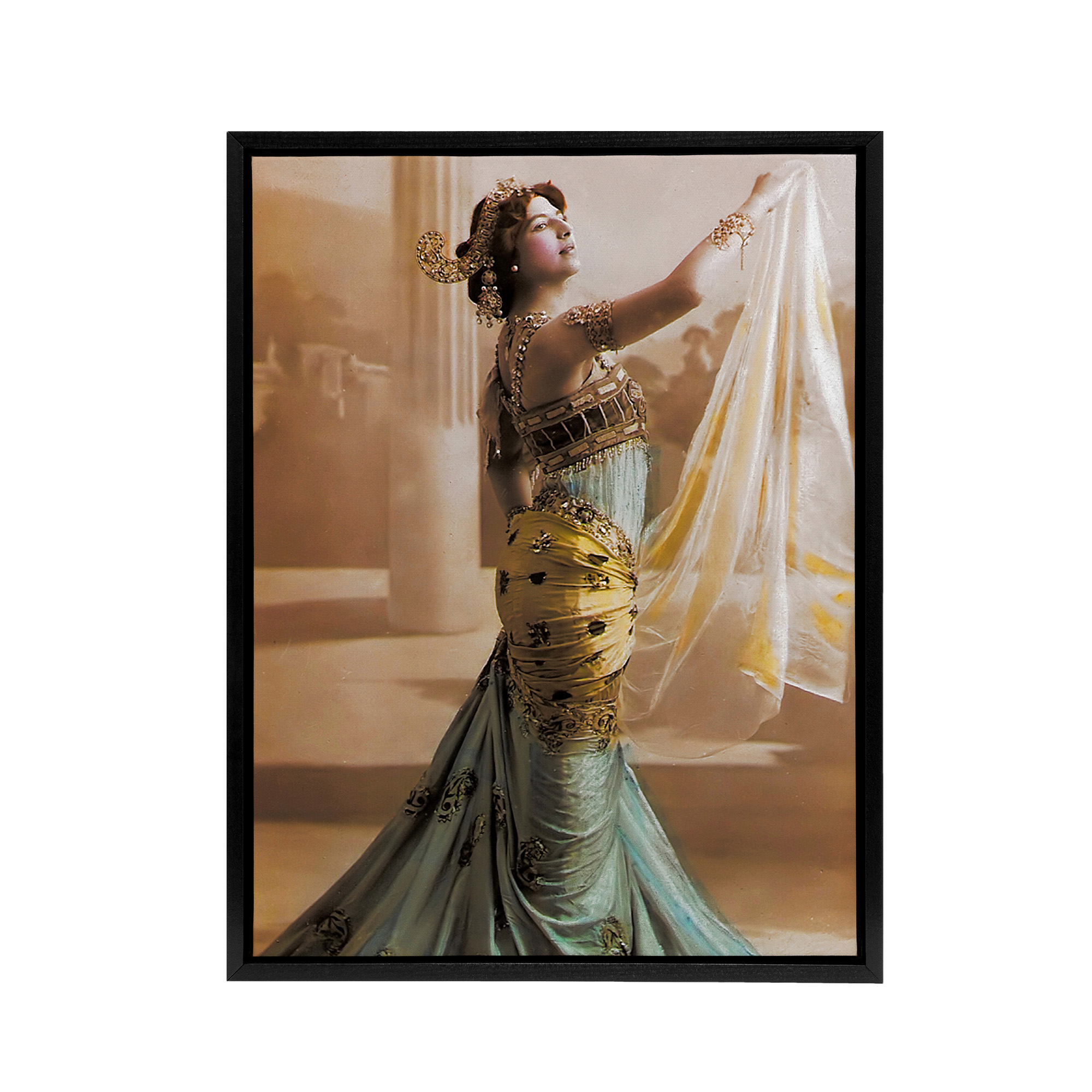 Hand Coloured Portrait Dancer Spy Mata Hari Framed Canvas Wall Art Print