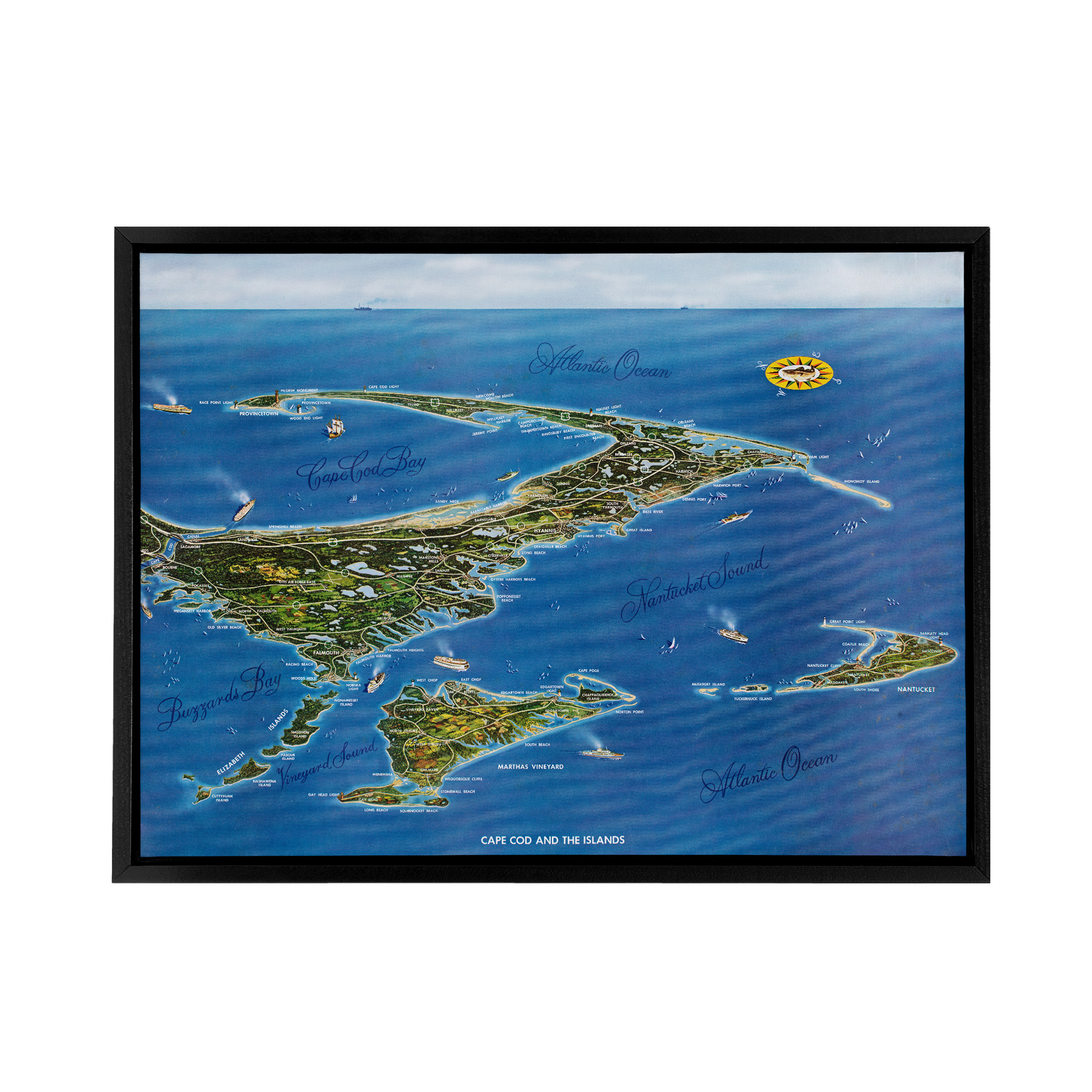 Macdonald 1958 Map Cape Cod And The Islands Framed Canvas Wall Art Print