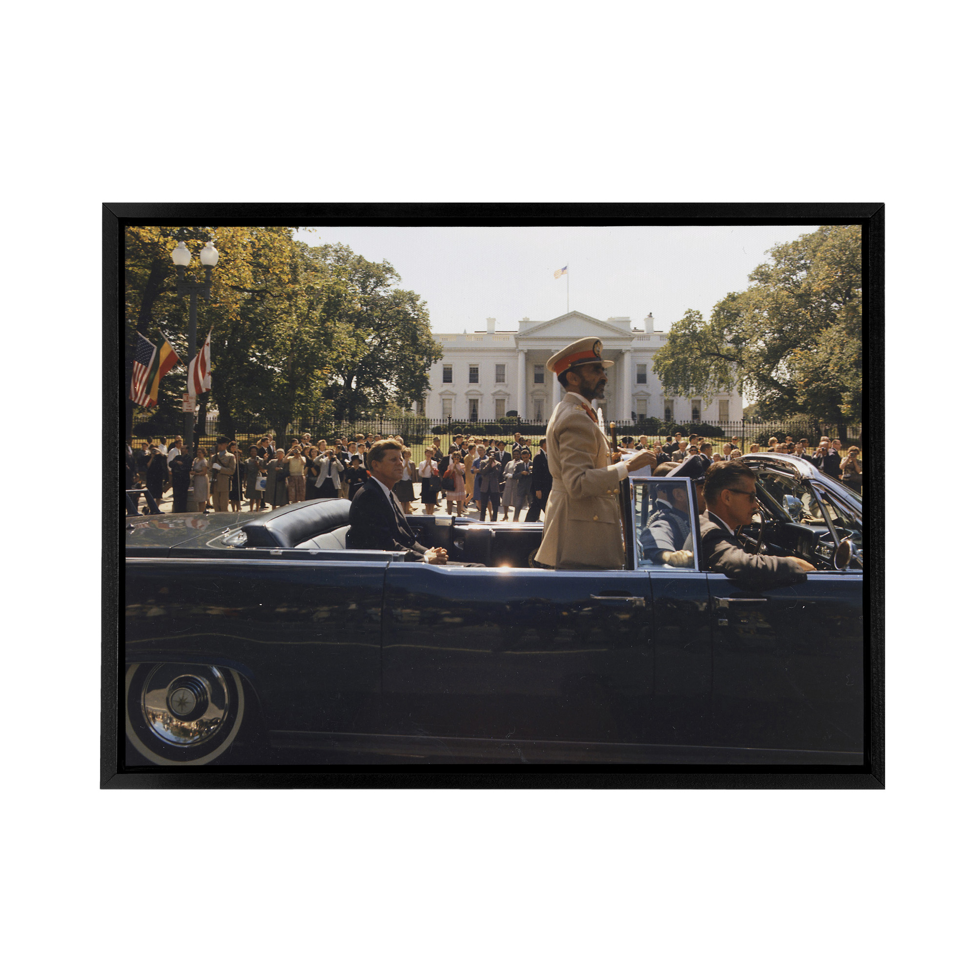 JFK Kennedy Emperor Haile Selassie Parade Framed Canvas Wall Art Print