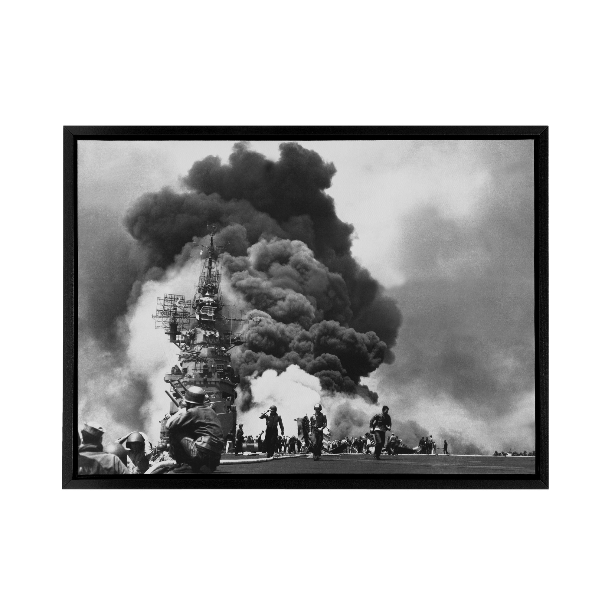 WWII USS Battleship Bunker Hill Kamikazes Framed Canvas Wall Art Print