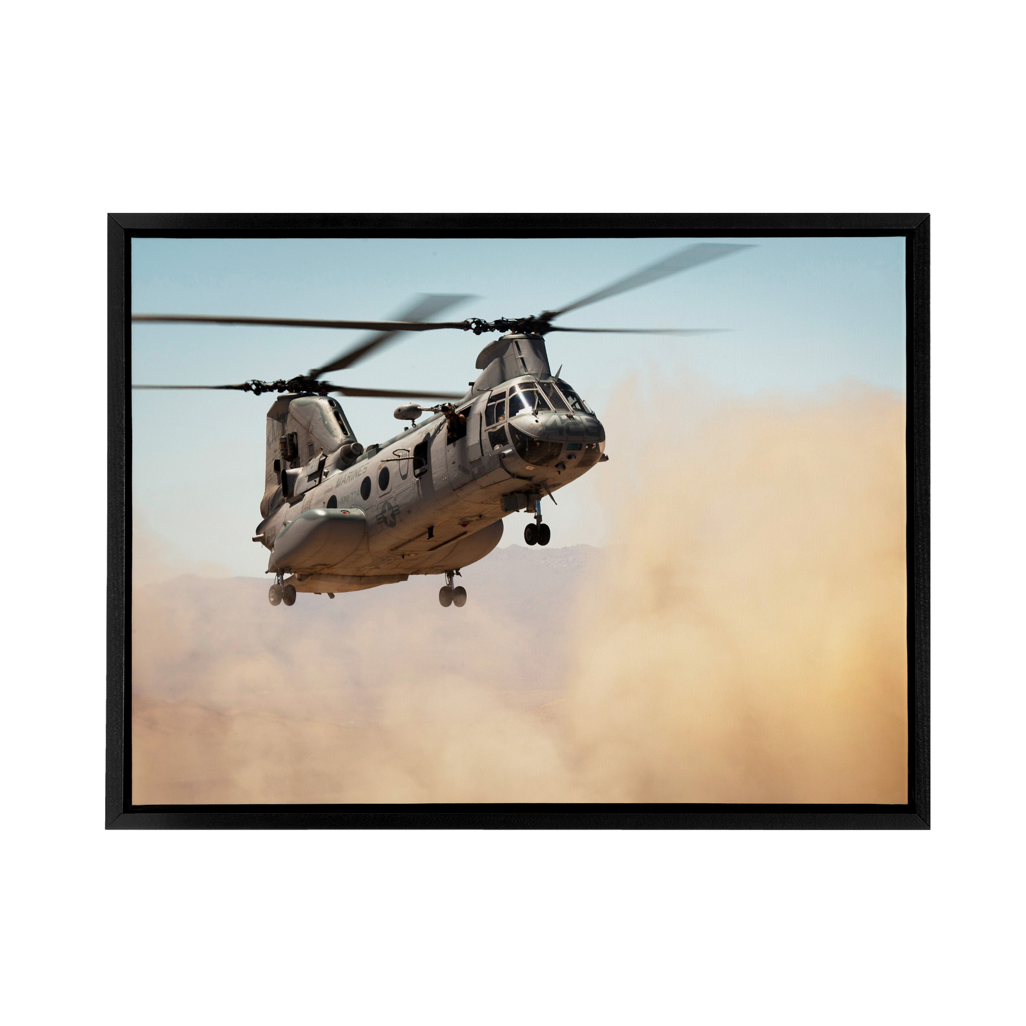 Sea Knight Helicopter CH 46E US Marine Corps Framed Canvas Wall Art Print