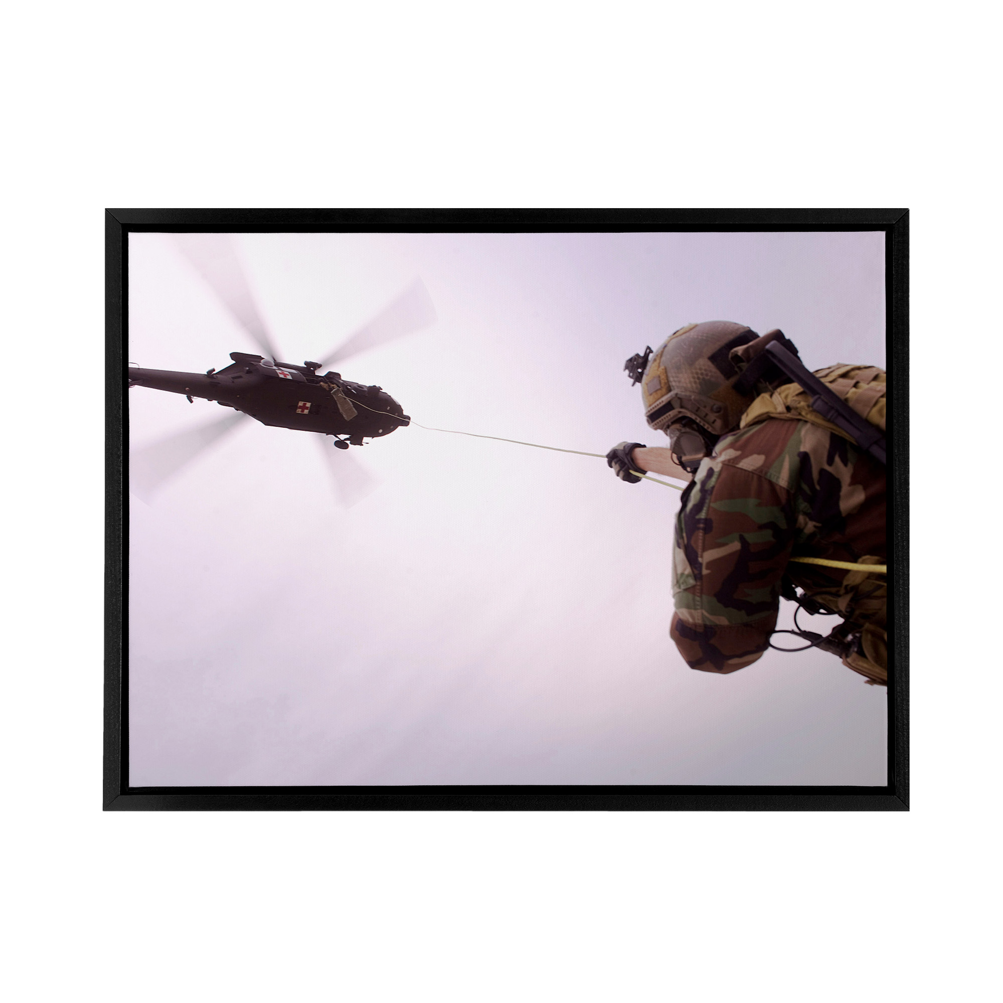 Military Afghan Army UH 60 Hawk Helicopter Framed Canvas Wall Art Print
