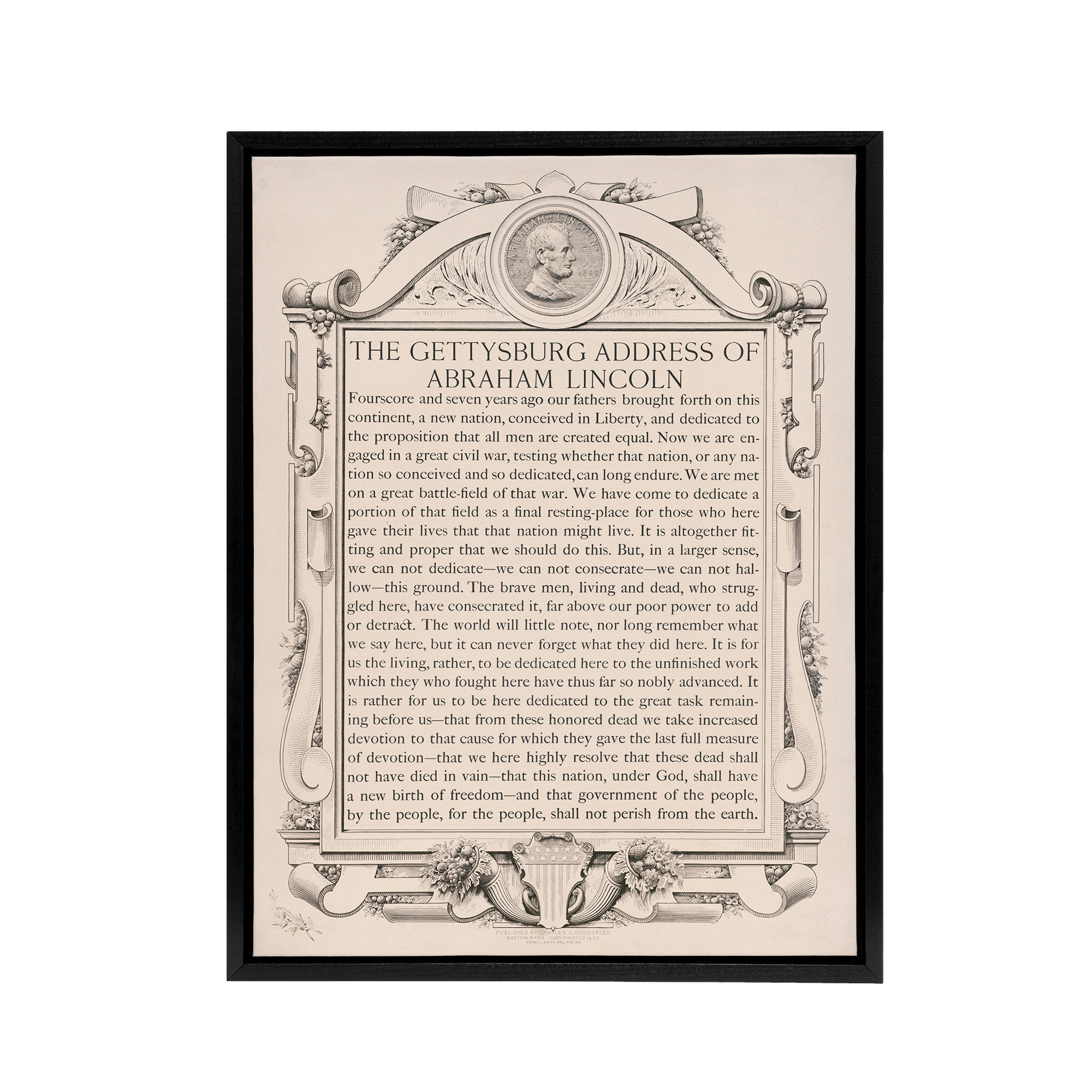 Gettysburg Address Abraham Lincoln Framed Canvas Wall Art Print
