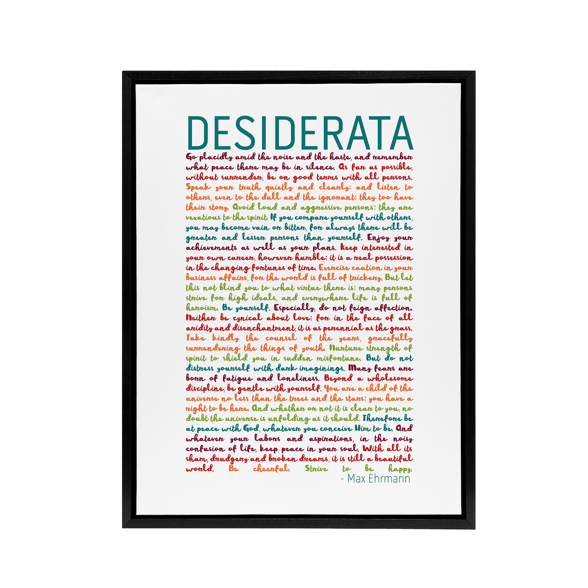 Desiderata Poem Quote Rainbow Framed Canvas Wall Art Print