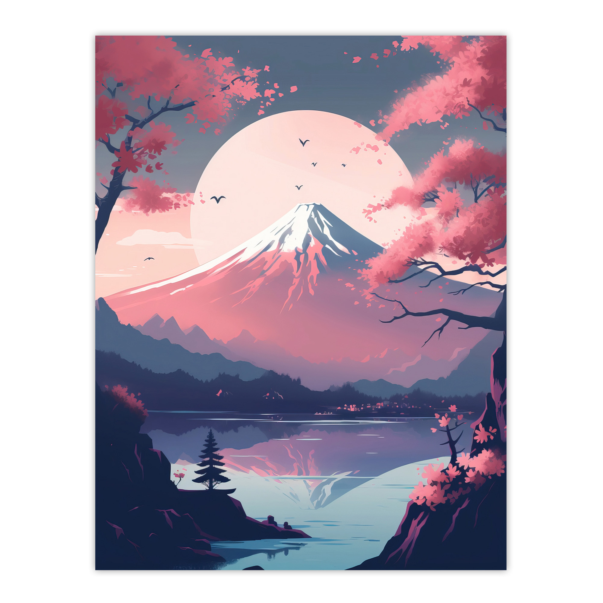 TRIPSHION SNOWY CHERRY GRAPHIC フーディー 9colors Mount Fuji View Through Cherry Blossom Trees Pastel Wall Art