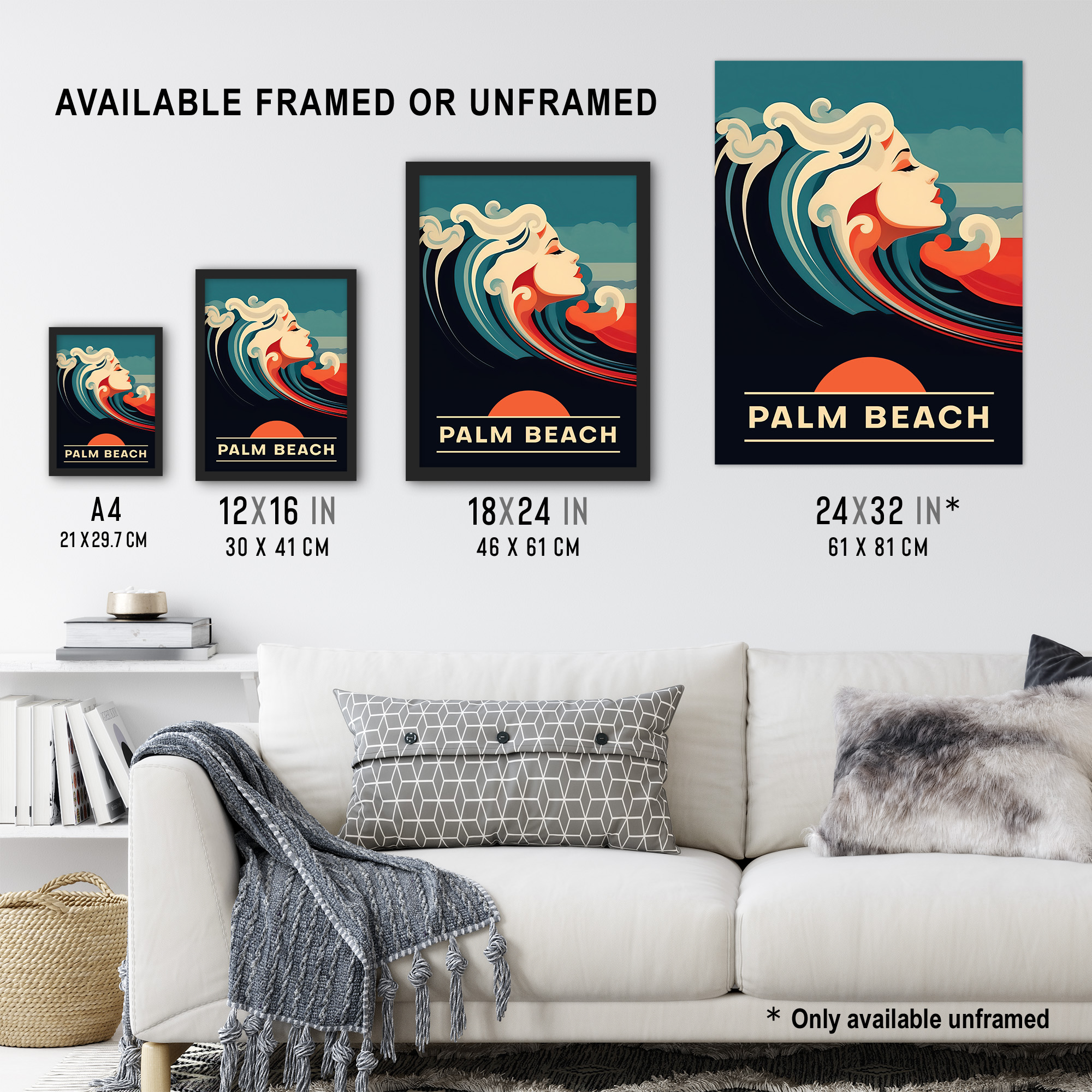 Seaside Calls Palm Beach Florida USA Waves Woman Wall Art Poster Print Picture - Picture 4 of 26