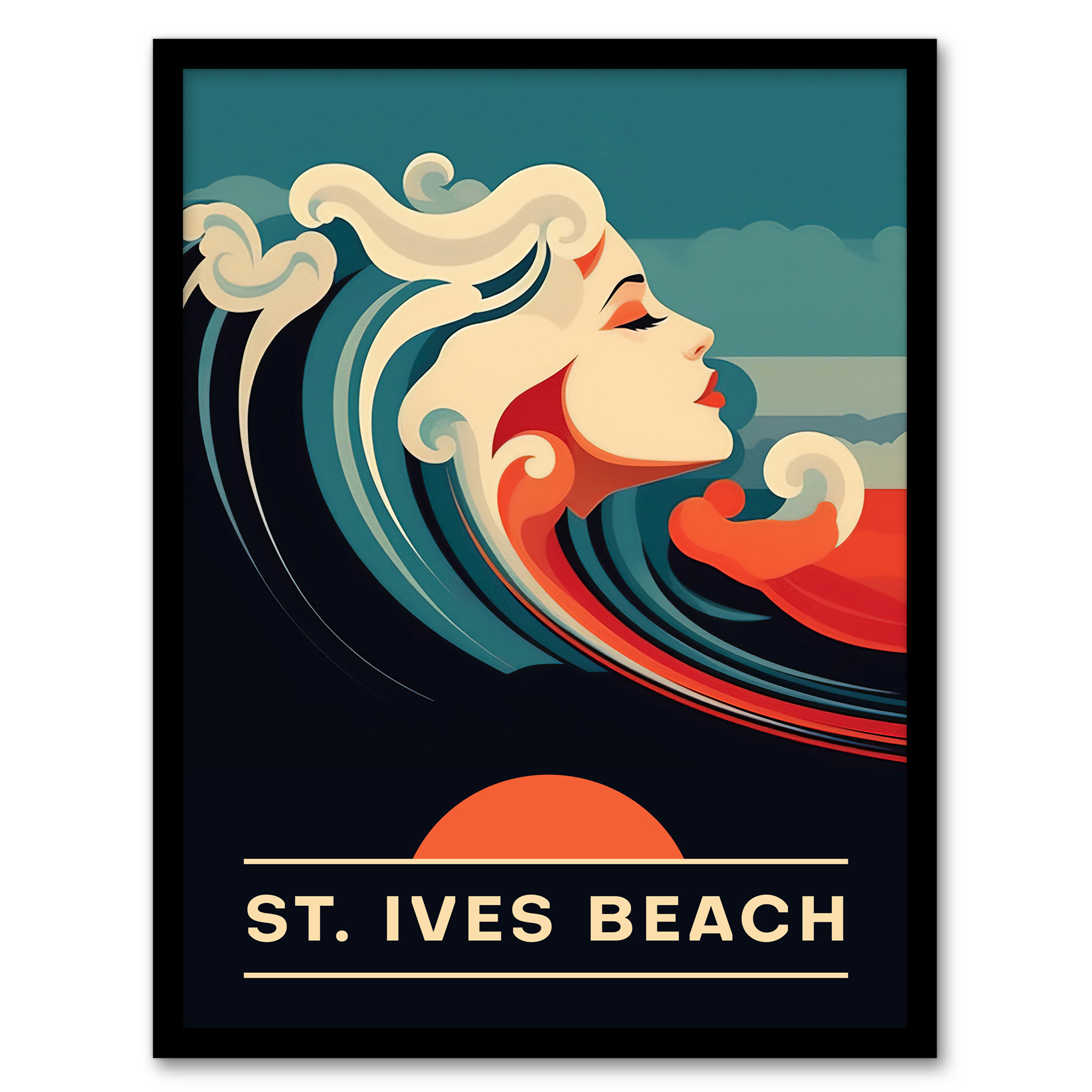 Seaside Calls St Ives Beach England UK Waves Woman Wall Art Poster Print Picture