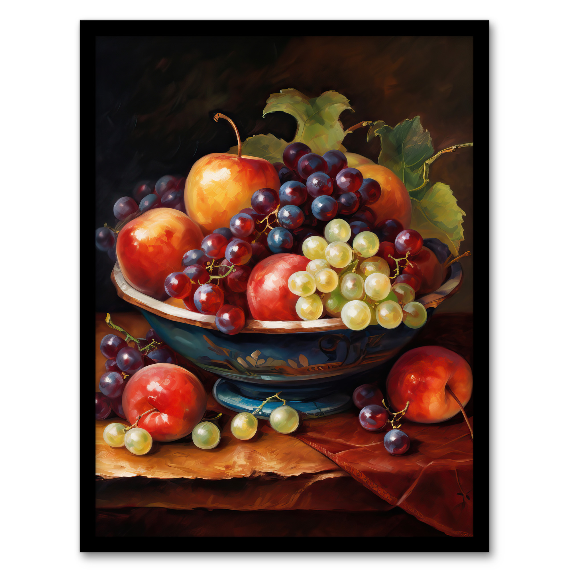Classical Still Life Fruit Bowl Oil Painting Kitchen Art Poster Print classical-still-life-fruit-bowl-oil-painting-kitchen-art-poster-print