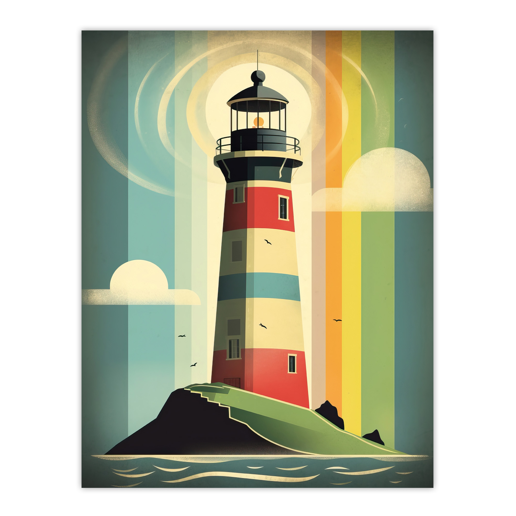 Modern Stylised Lighthouse Flat Style Multicoloured Art Poster Print Picture