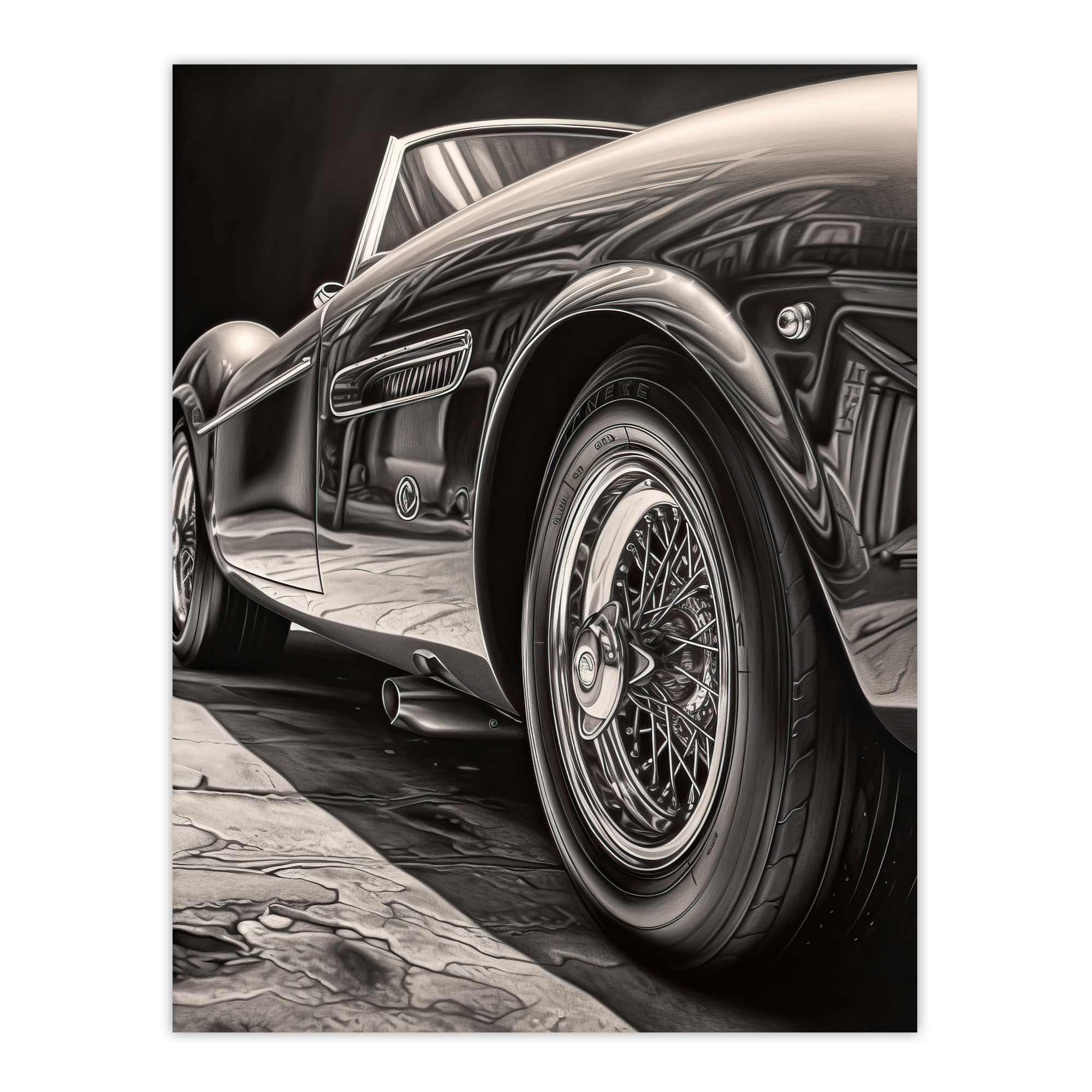 Sleek And Sporty Hyper Realistic Drawing Sports Car Art Poster Print Picture
