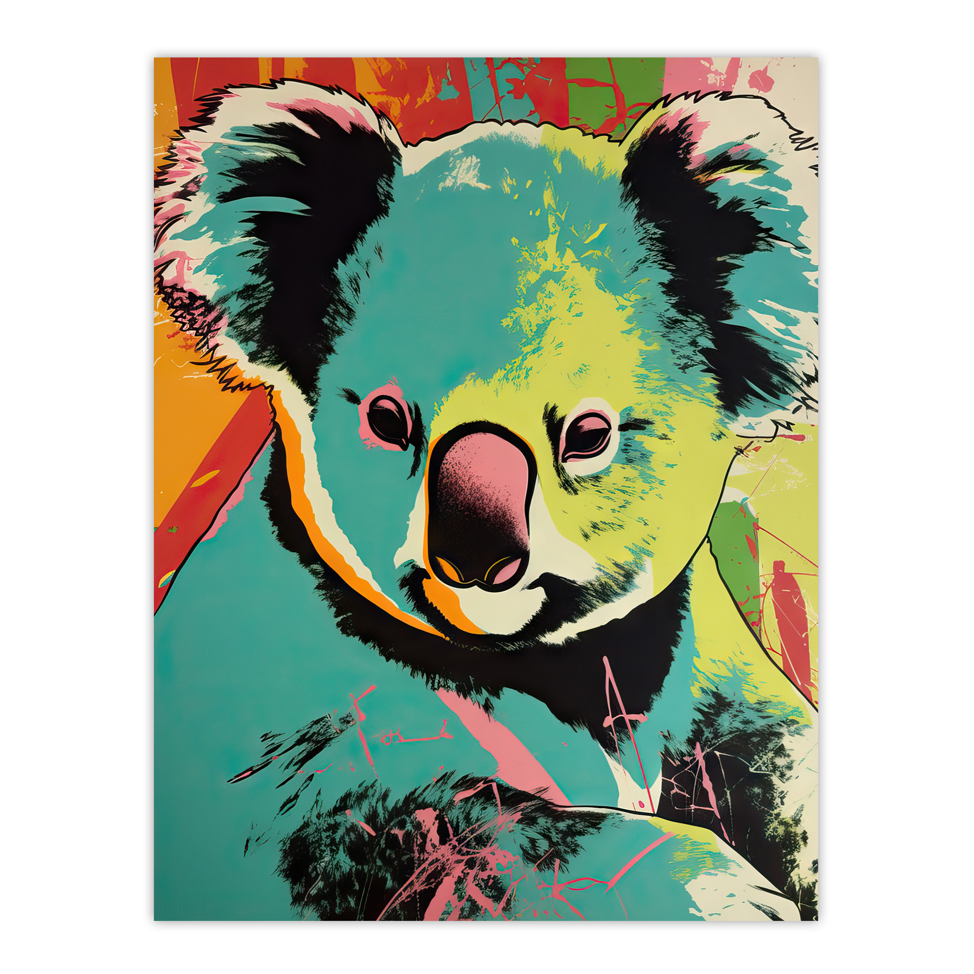 Koala Bear Abstract Teal Orange Artwork Animal Portrait Wall Art