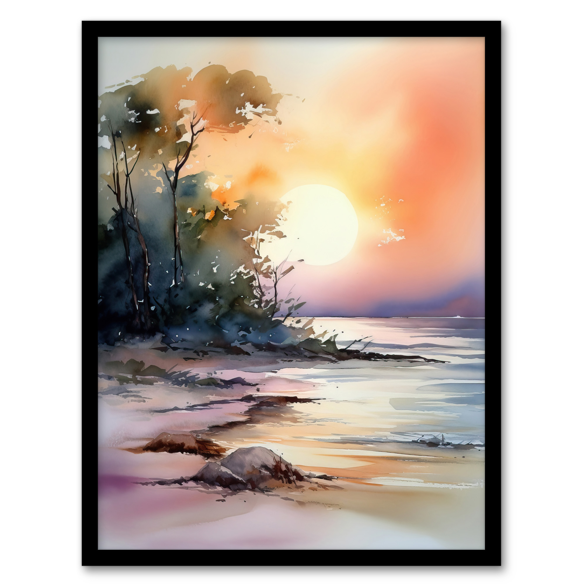 The Bonnie Banks Of Loch Lomond Sunset Watercolour Wall Art Poster Print Picture