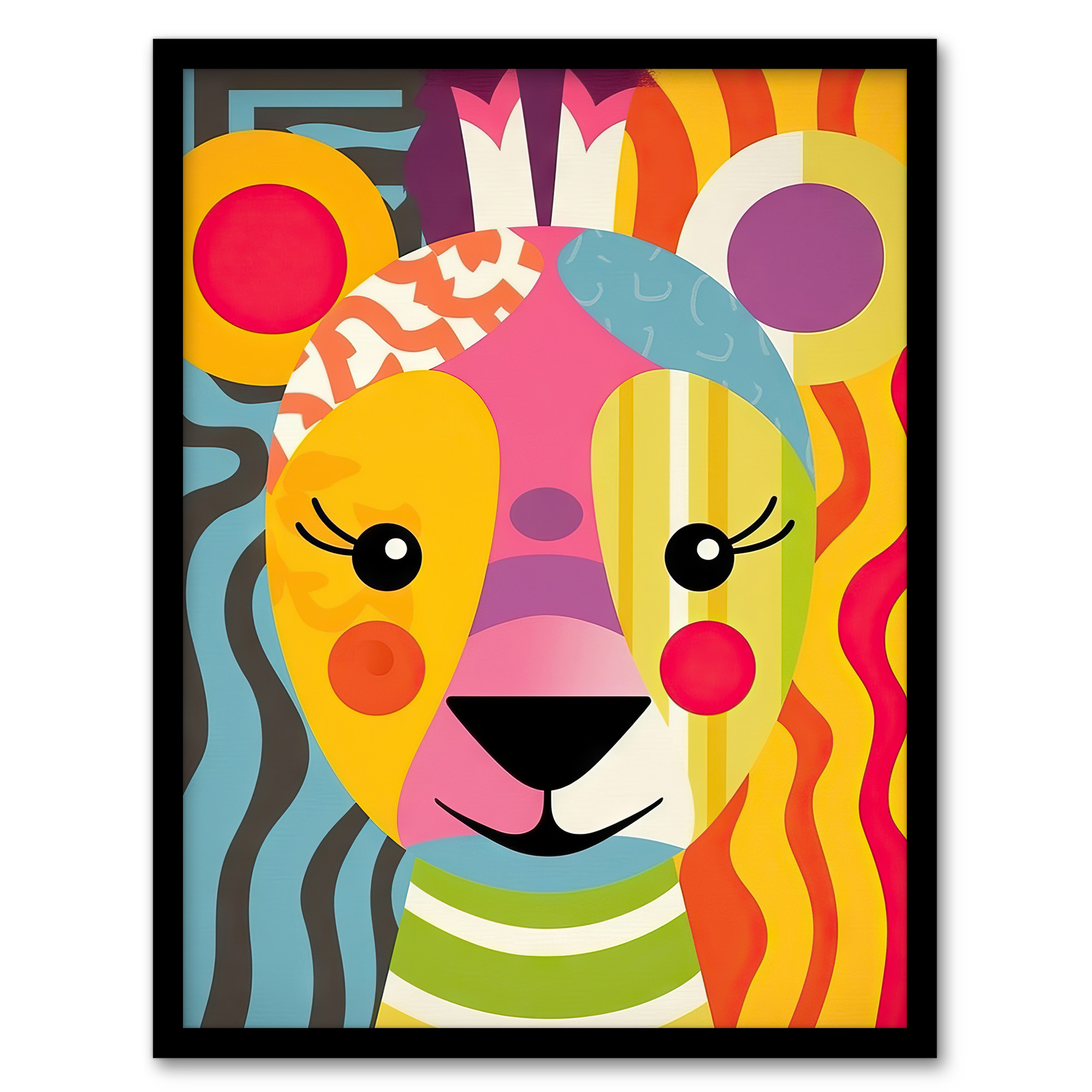Cute Zoo Animal Colourful Graphic Artwork Geometric Wall Art