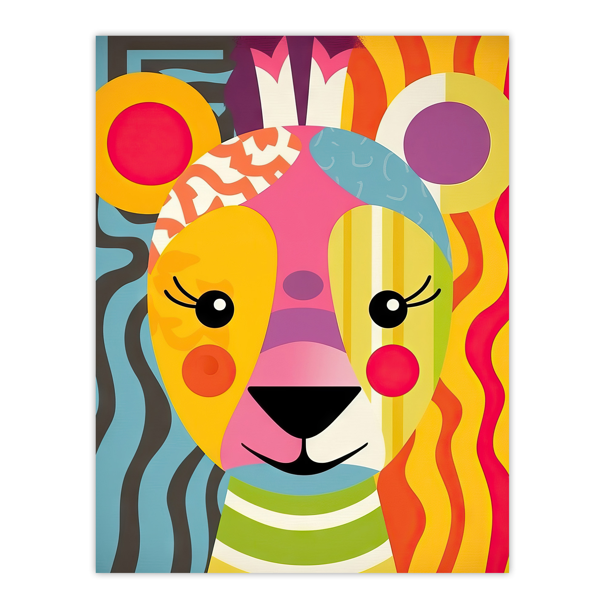 Cute Zoo Animal Colourful Graphic Artwork Geometric Wall Art