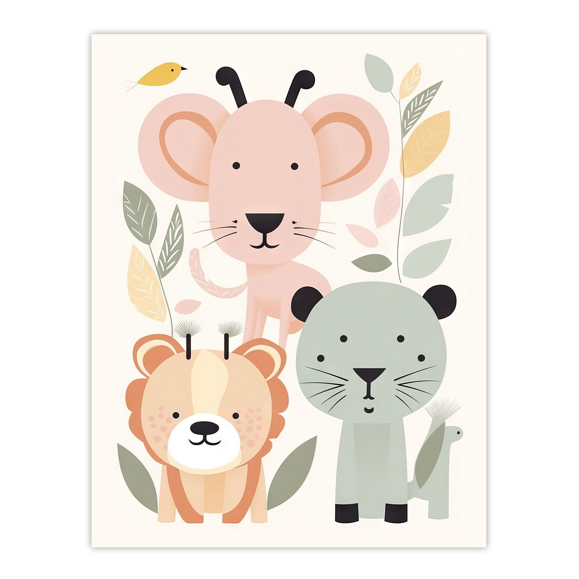 Cute Zoo Baby Animals Pastel Colour Artwork Jungle Forest Wall Art