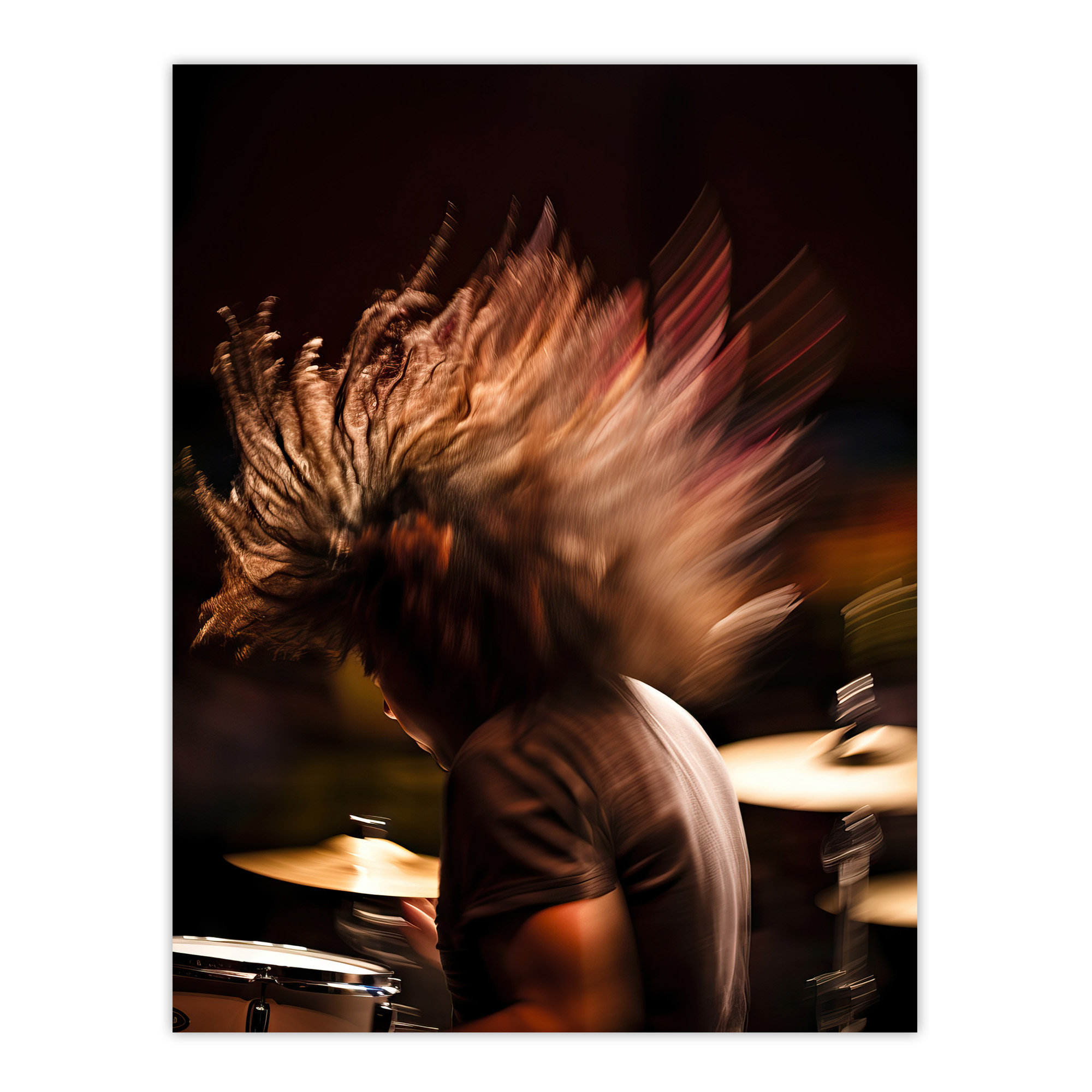 Drummer Action Photograph Mid-Performance Hard Rock Drums Wall Art Poster Print