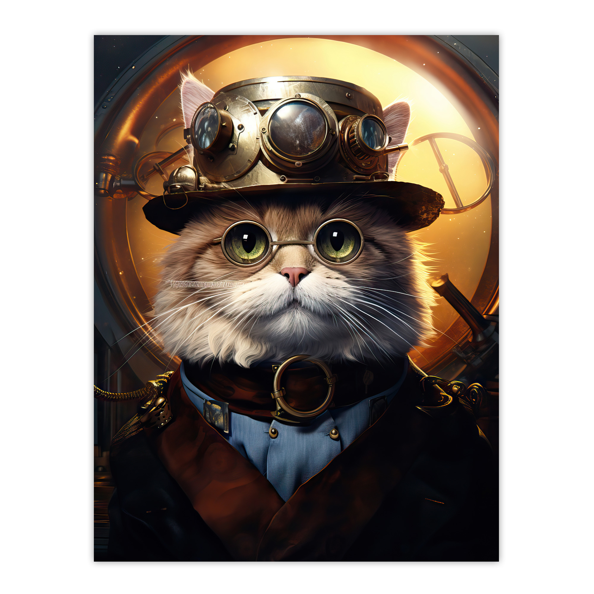 Cat In The Hat Steampunk Moggie Cute Fun Artwork Wall Art Poster Print Picture