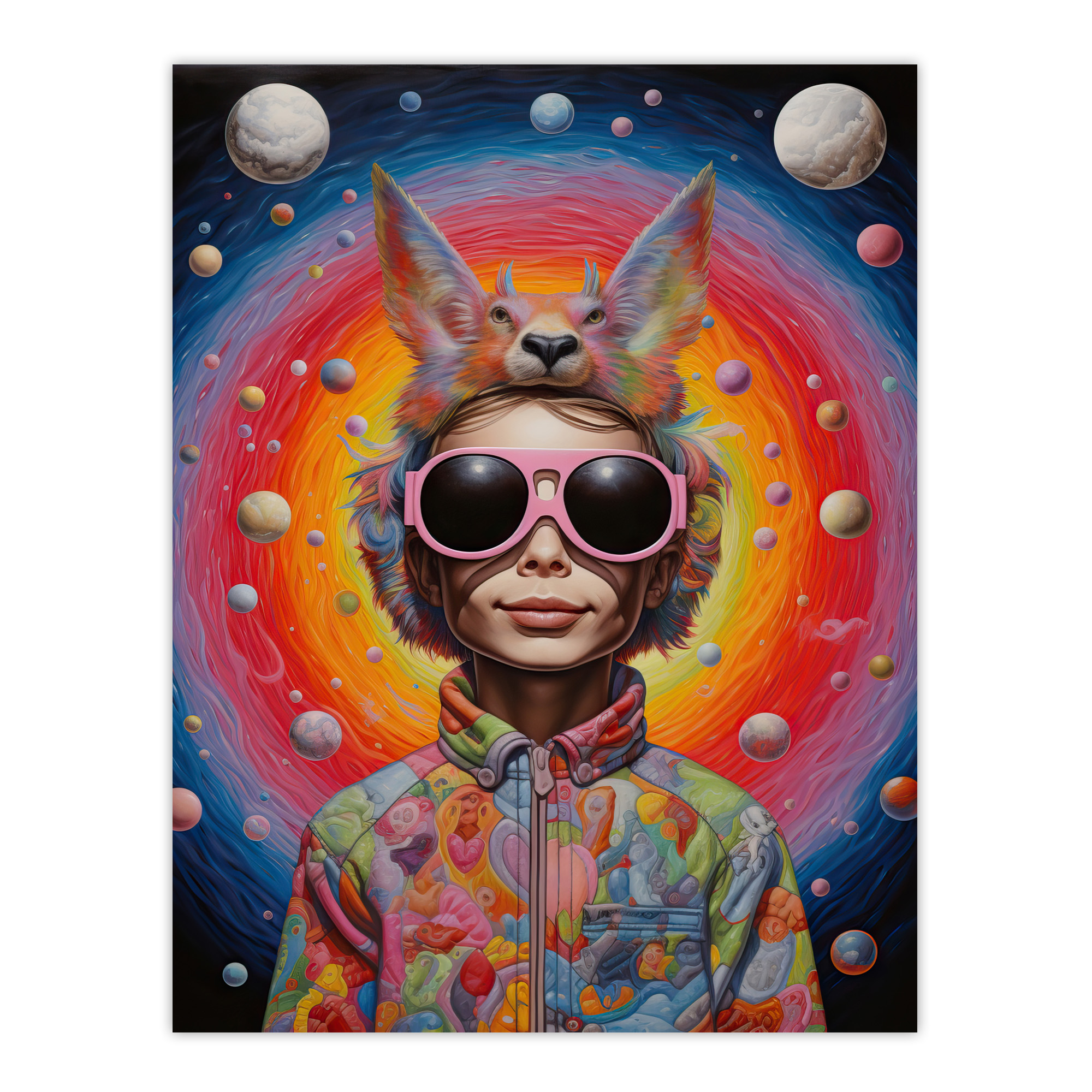 Surreal Abstract Portrait Fun Animal Hat Space Quirky Wall Art Poster Print