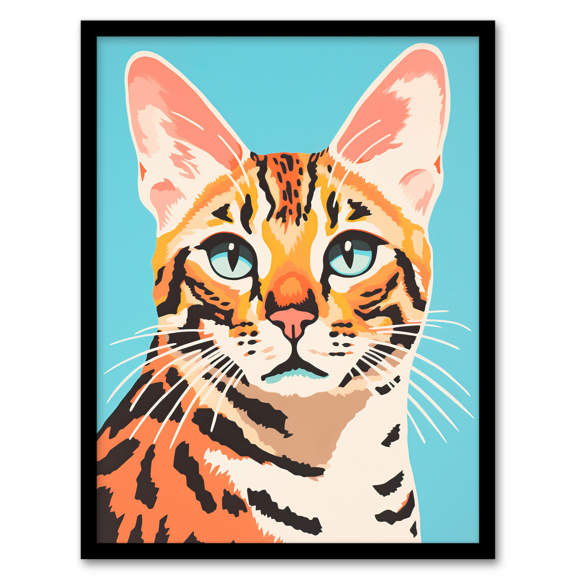 Bengal Cat Bold Vibrant Flat Style Screen Print Artwork Wall Art Poster Print