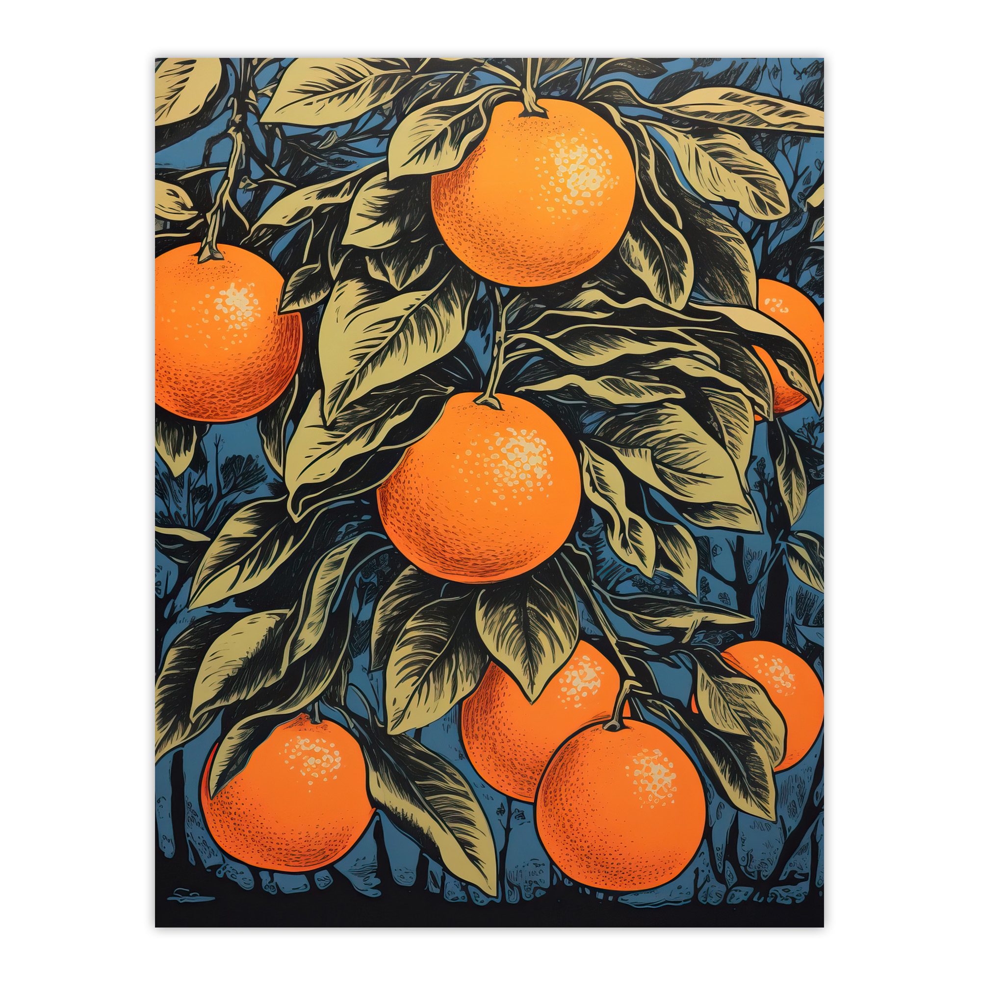 Orange Grove On Teal Kitchen Artwork Decor Painting Wall Art