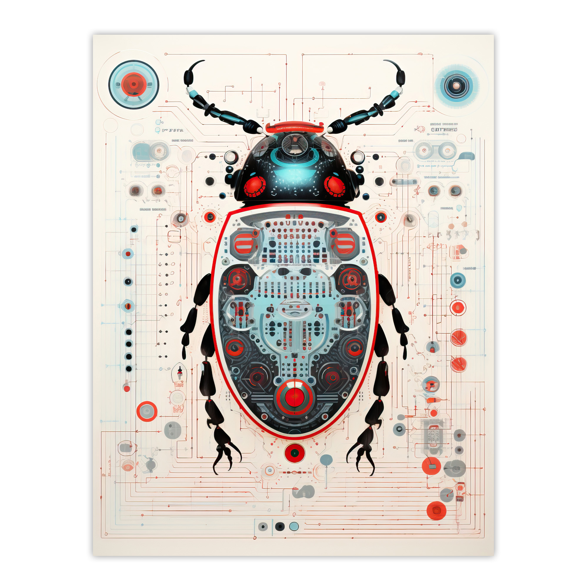 Dung Beetle Robot Hybrid Secret Schematic Futuristic Wall Art Poster Print