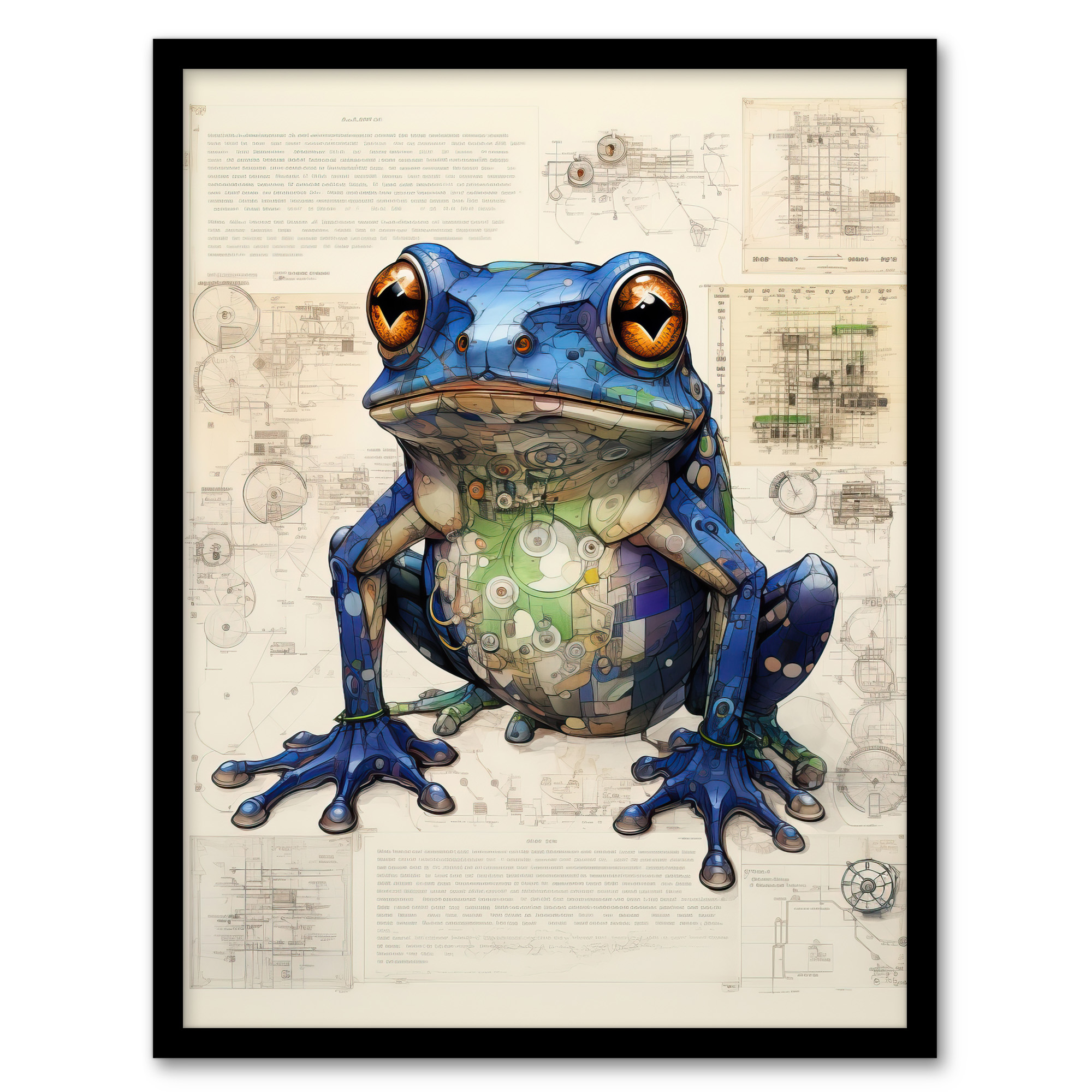 Frog Robot Hybrid Secret Military Schematic Blueprint Wall Art Poster Print