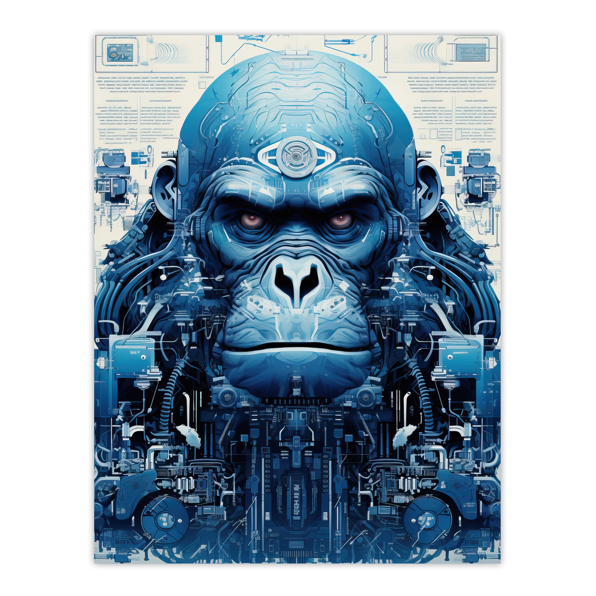 Gorilla Army Robot Hybrid Schematic Blueprint Futuristic Wall Art Poster Print