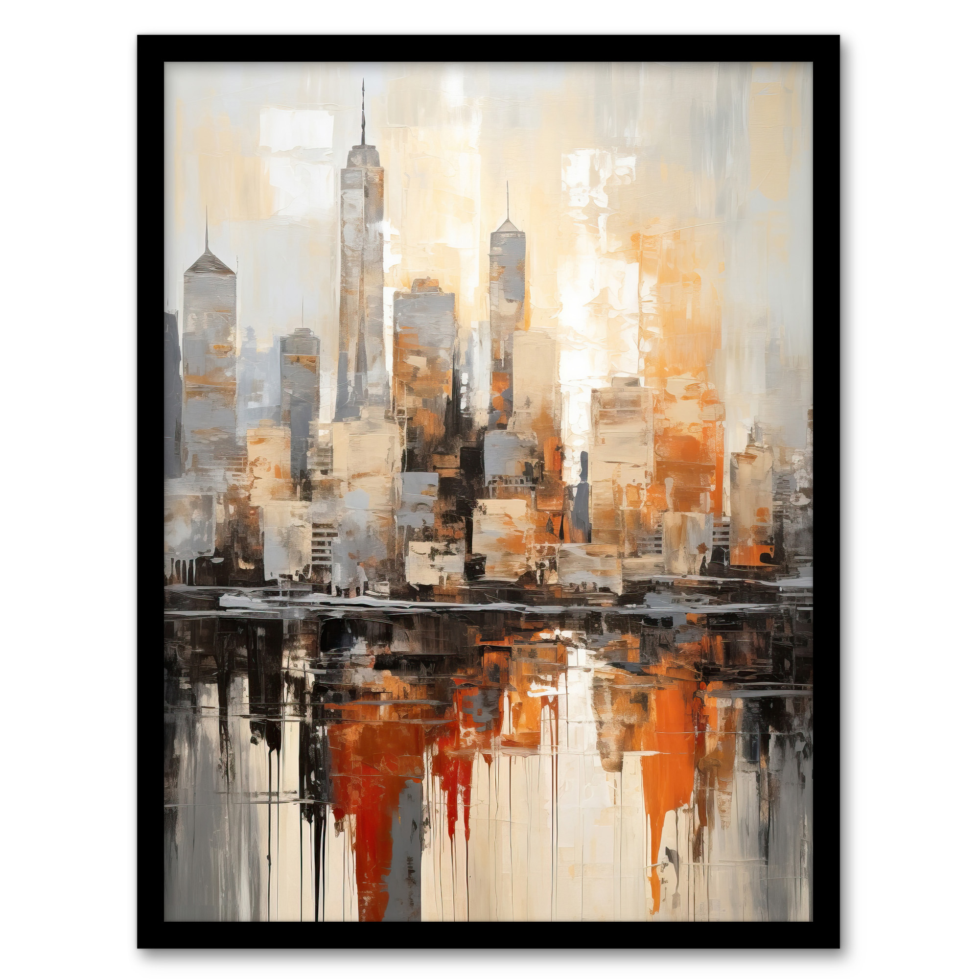 Manhattan Skyline Oil Painting By M Hinge NYC Skyscraper Wall Art Poster Print