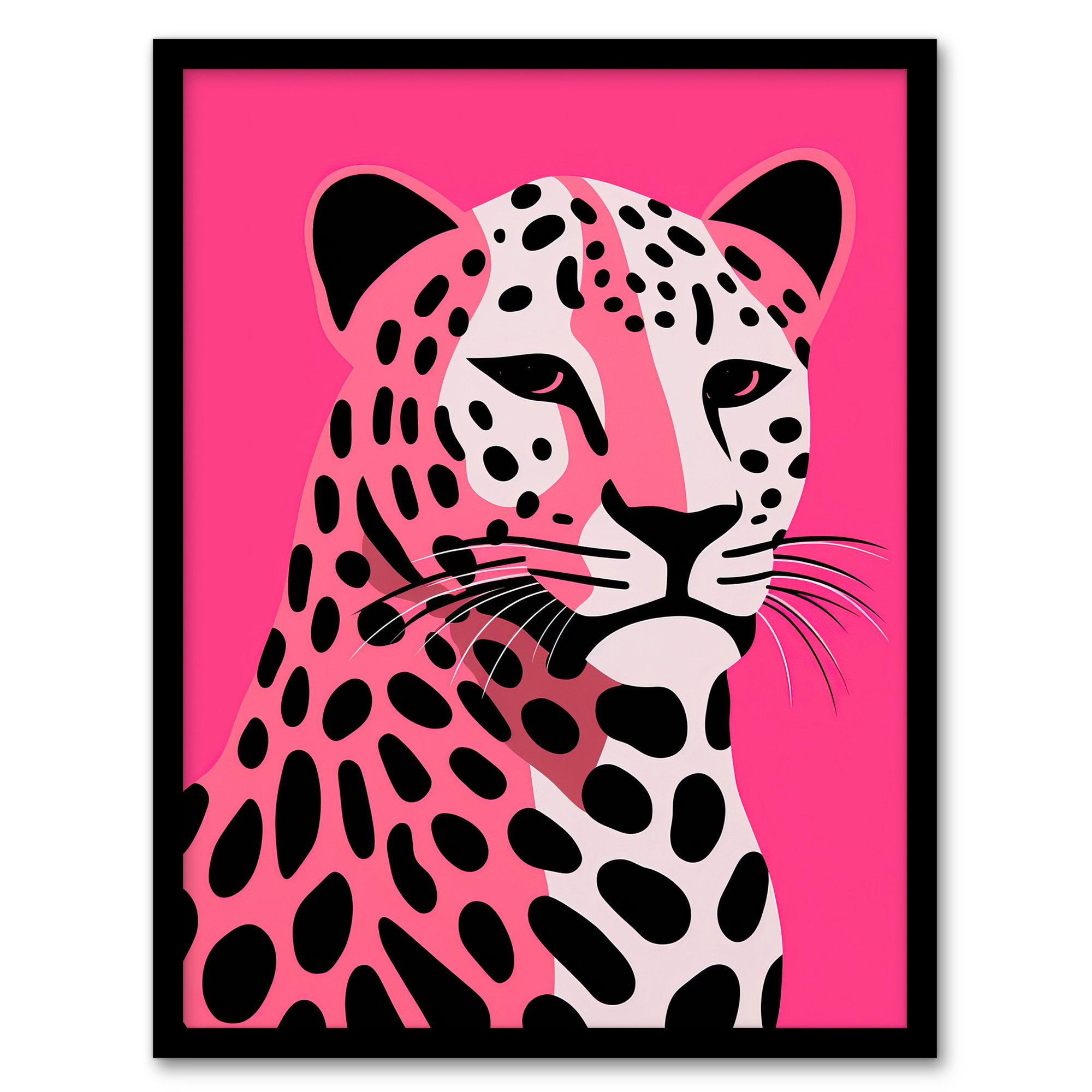 Stylized Pink Black Leopard Bold Vibrant Artwork Painting Wall Art
