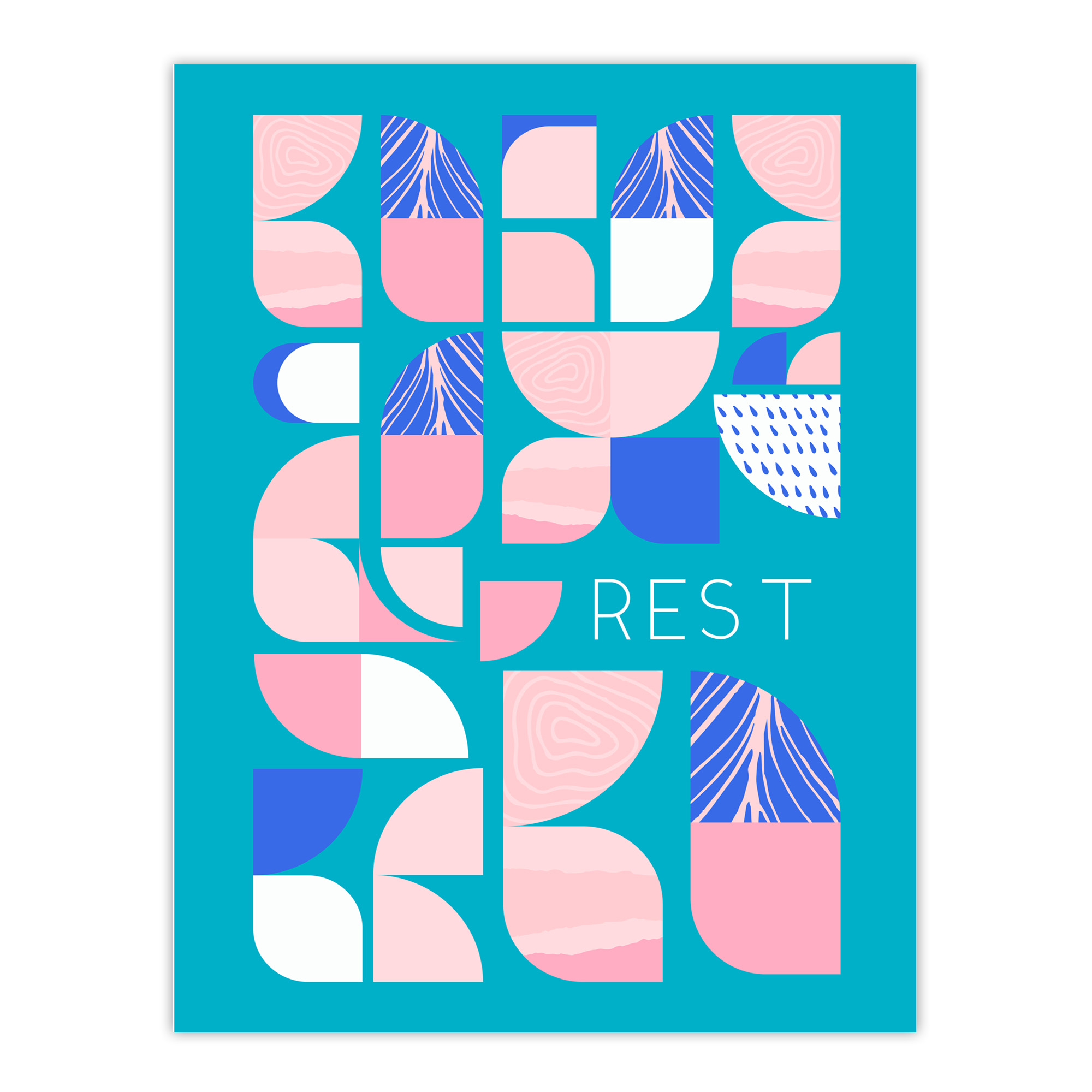 Chill Pattern Rest Quote Affirmation Calm Teal Spa Wall Art Poster Print Picture
