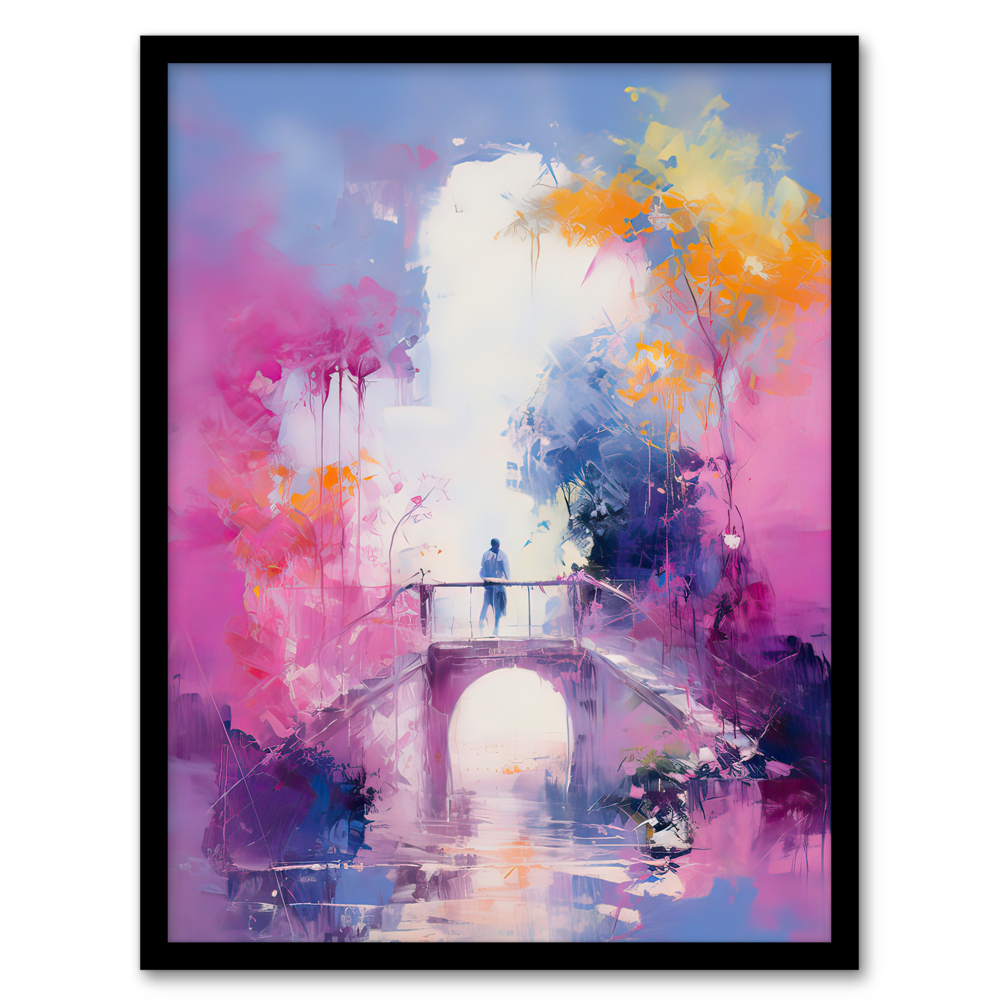 Bridge of Dreams Abstract Oil Painting Pink Blue Orange Wall Art Poster Print