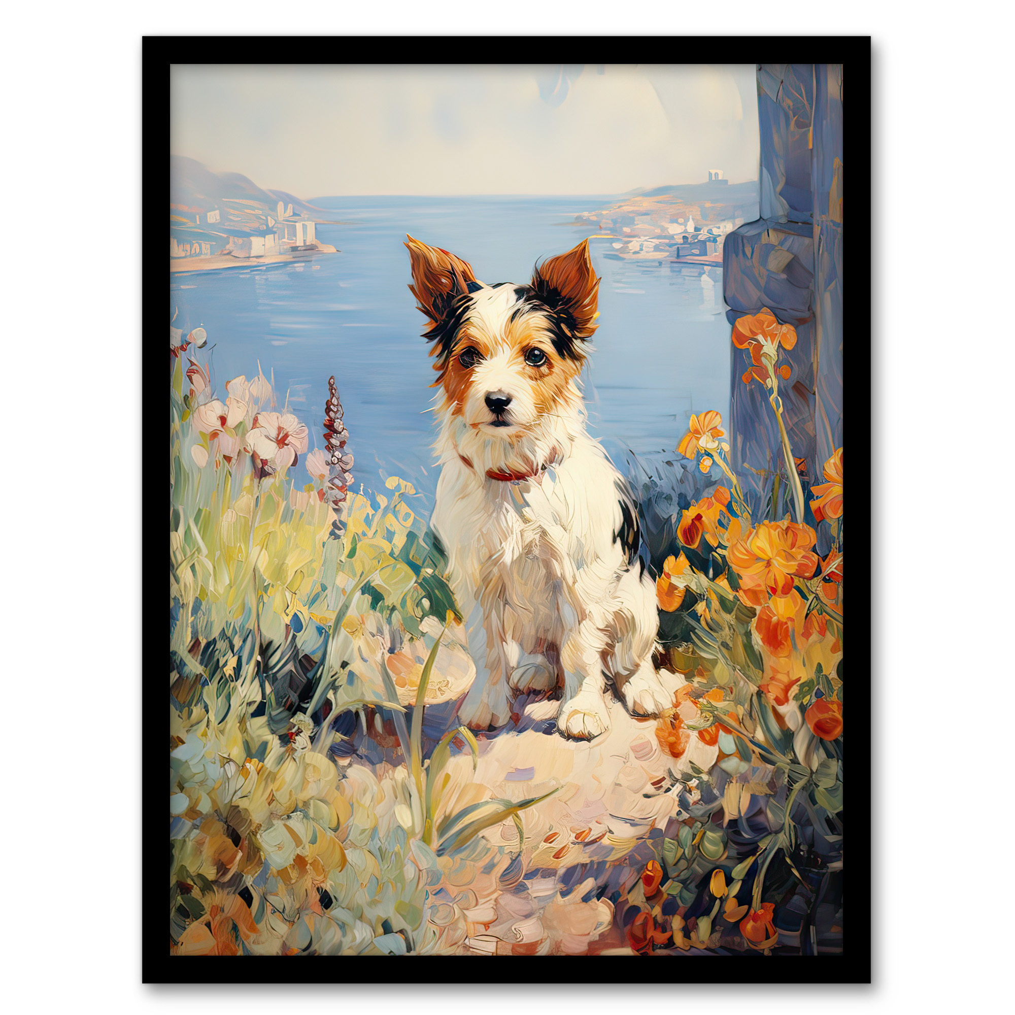Jack Russell Terrier Floral Dog Portrait Oil Painting Wall Art Poster Print