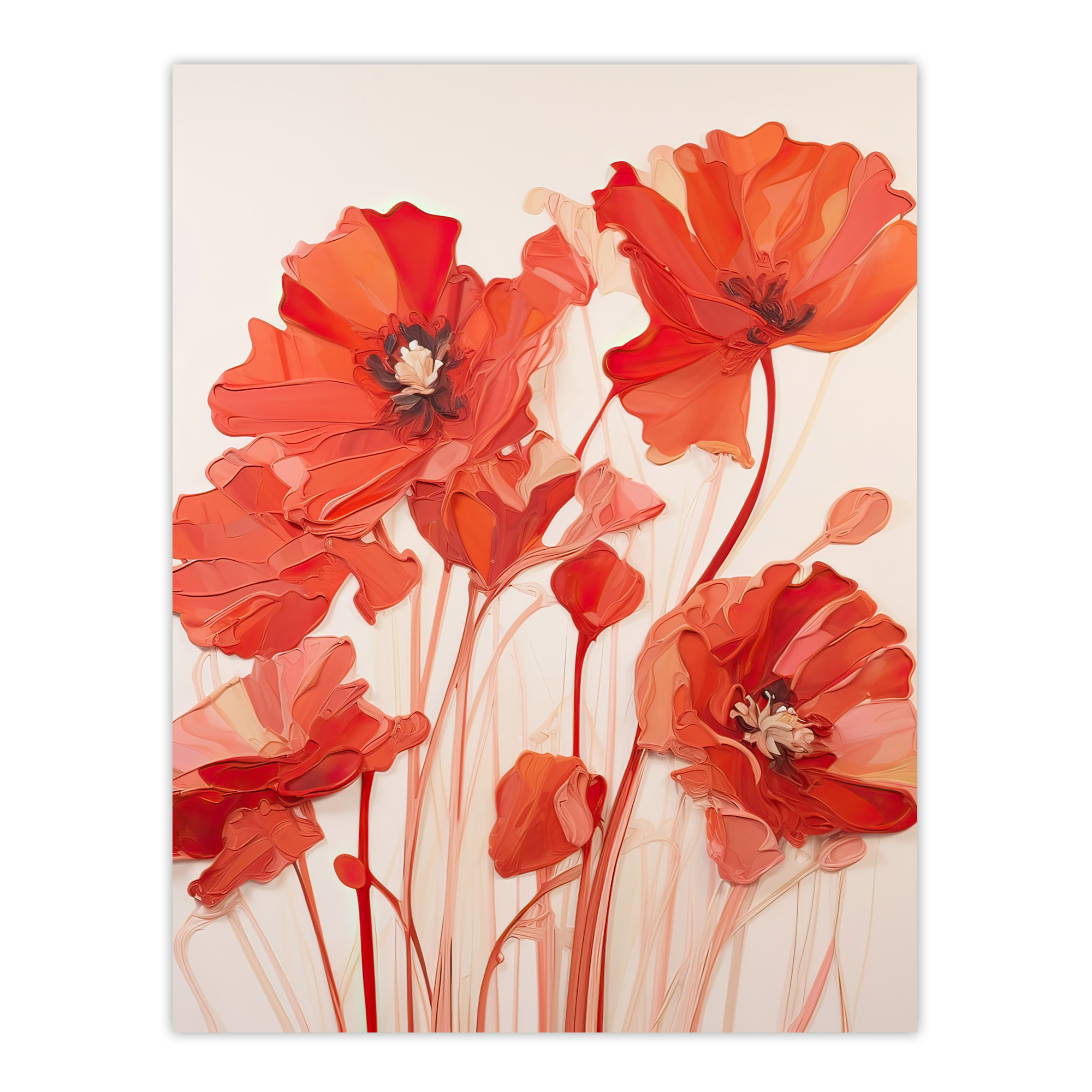 Simplicity in Poppies Thick Paste Oil Painting Wall Art Poster Print Picture