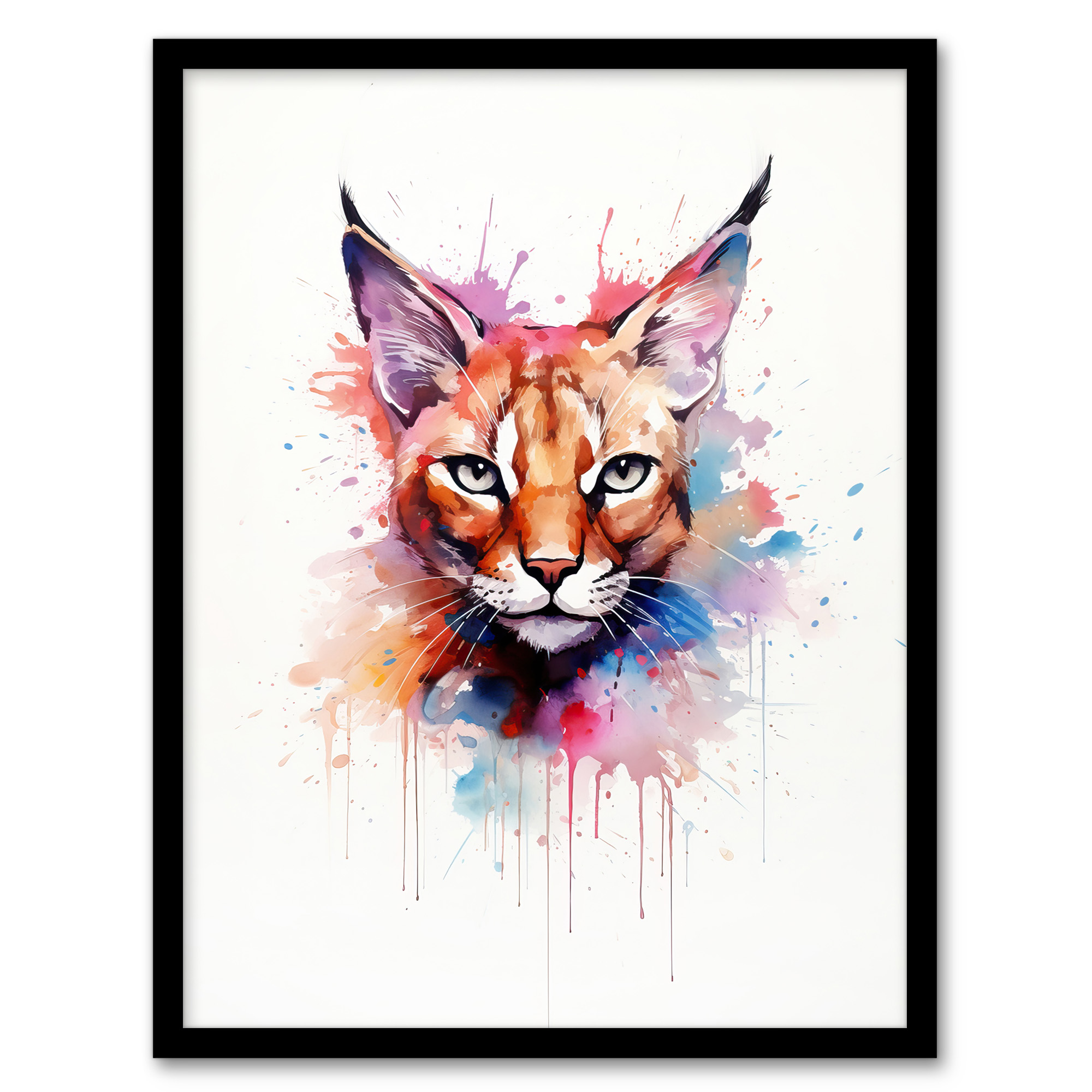 Caracal Cat Lovers Gift Watercolour Pet Portrait Painting Wall Art Poster Print