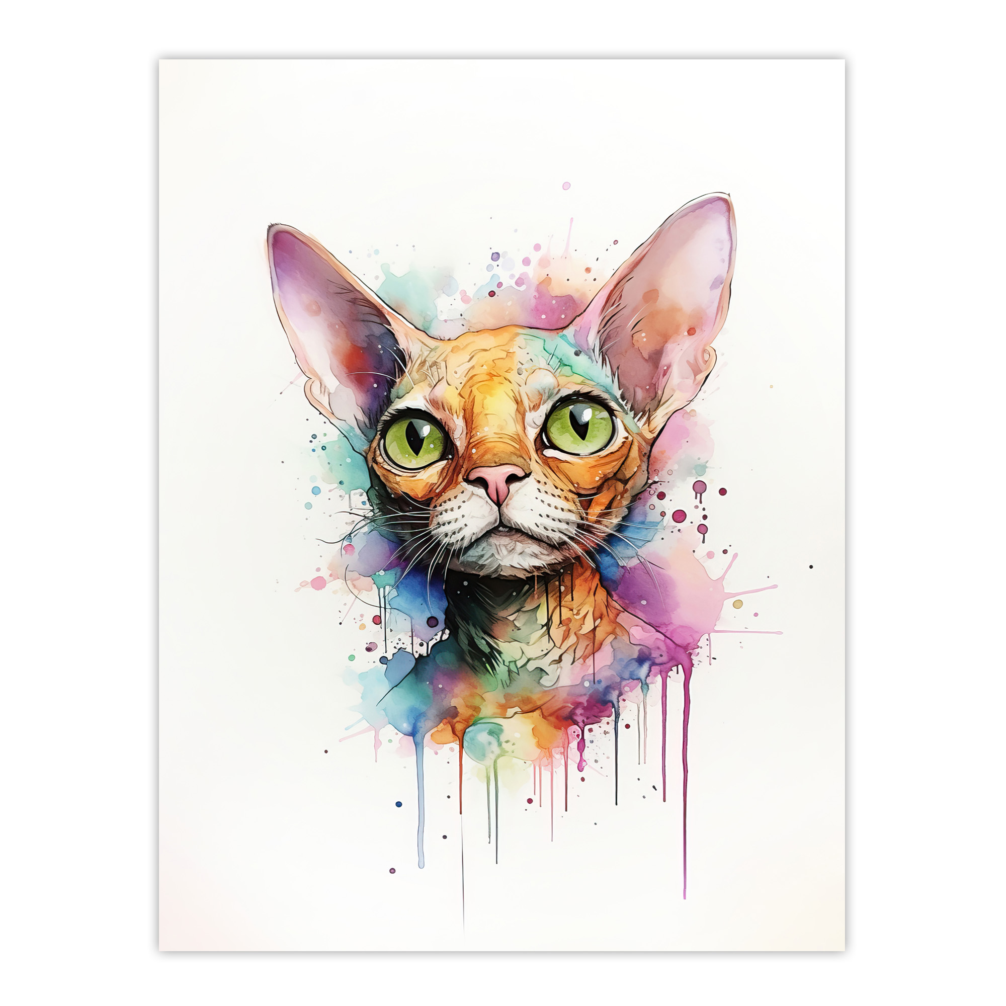 Devon Rex Cat Lovers Gift Watercolour Pet Portrait Painting Art Poster Print