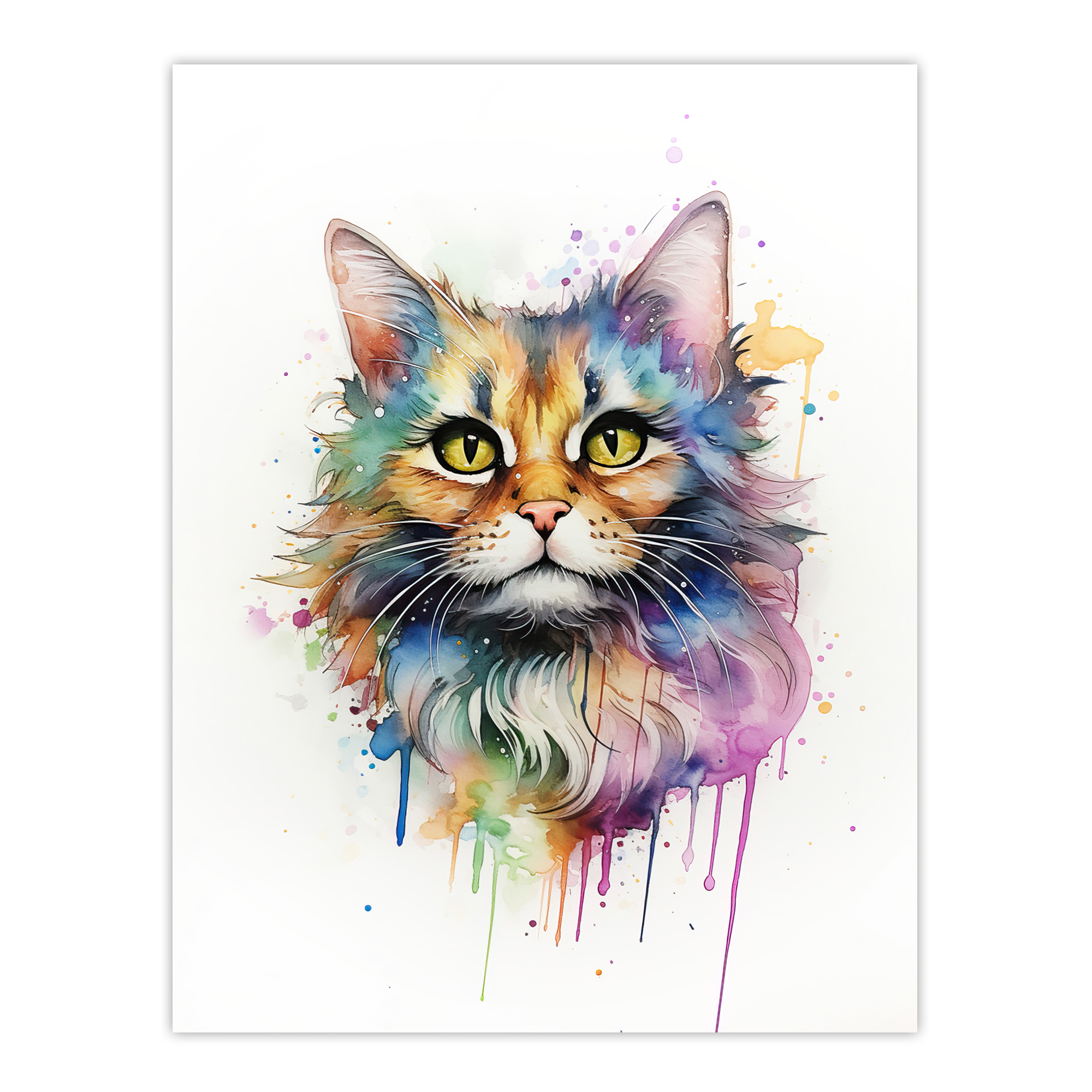 Floofster Fluffy Cat Lovers Gift Watercolour Pet Portrait Wall Art Poster Print