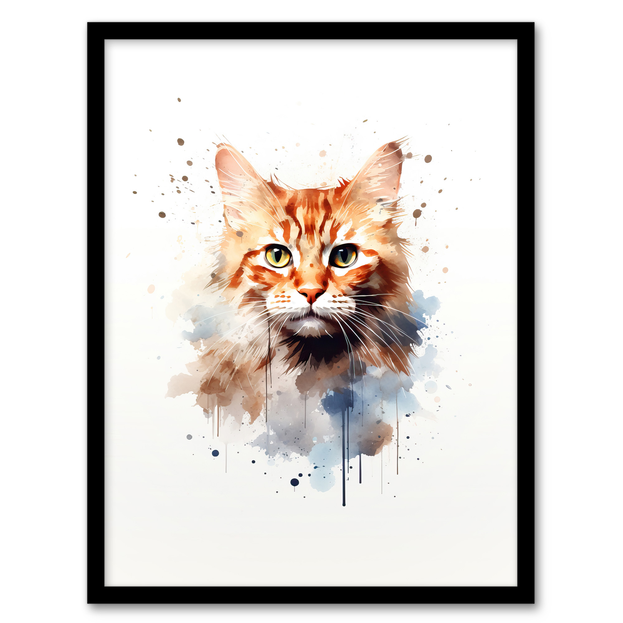 Ginger Orange Cat Lovers Gift Watercolour Pet Portrait Wall Art Poster Print