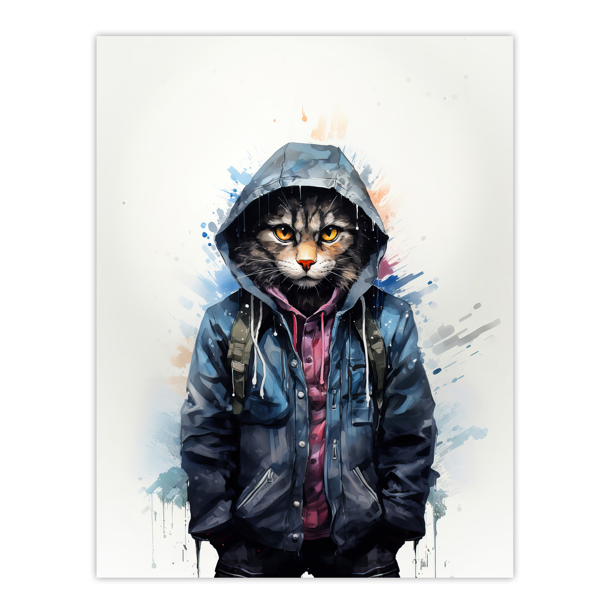 Street Cat Lovers Gift Watercolour Pet Portrait Painting Wall Art Poster Print